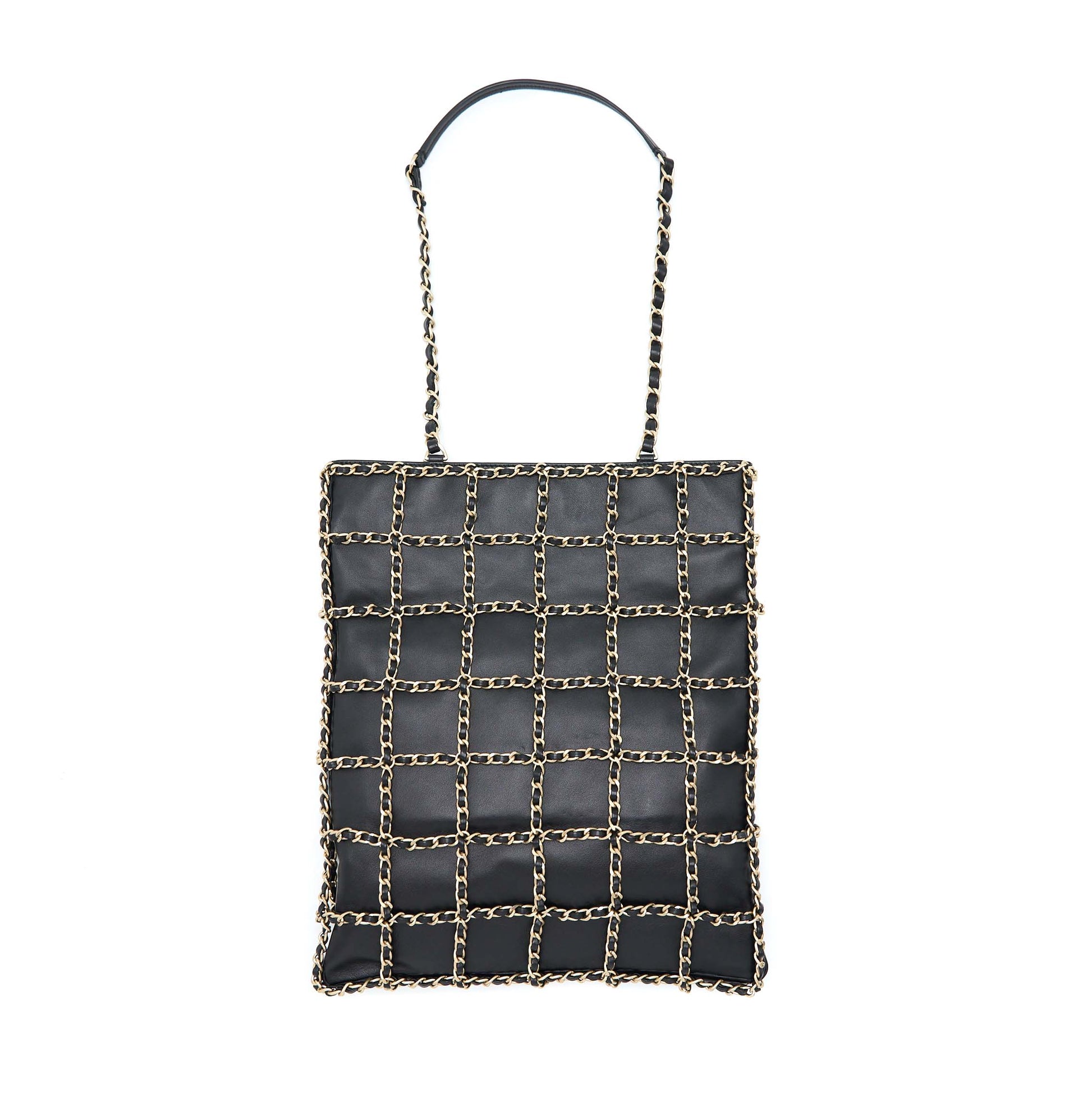 Chanel Cruise chained Lambskin LGHW Black Tote Bag