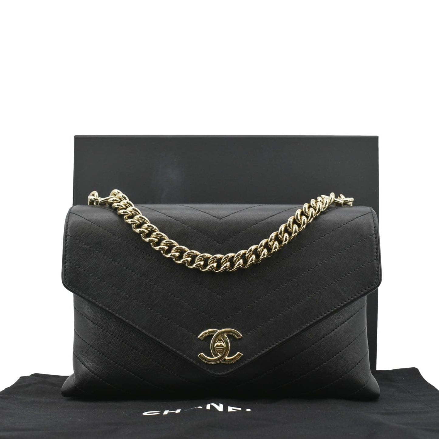 Chanel Coco Flap Chevron Stitched Leather Black Travel Bag