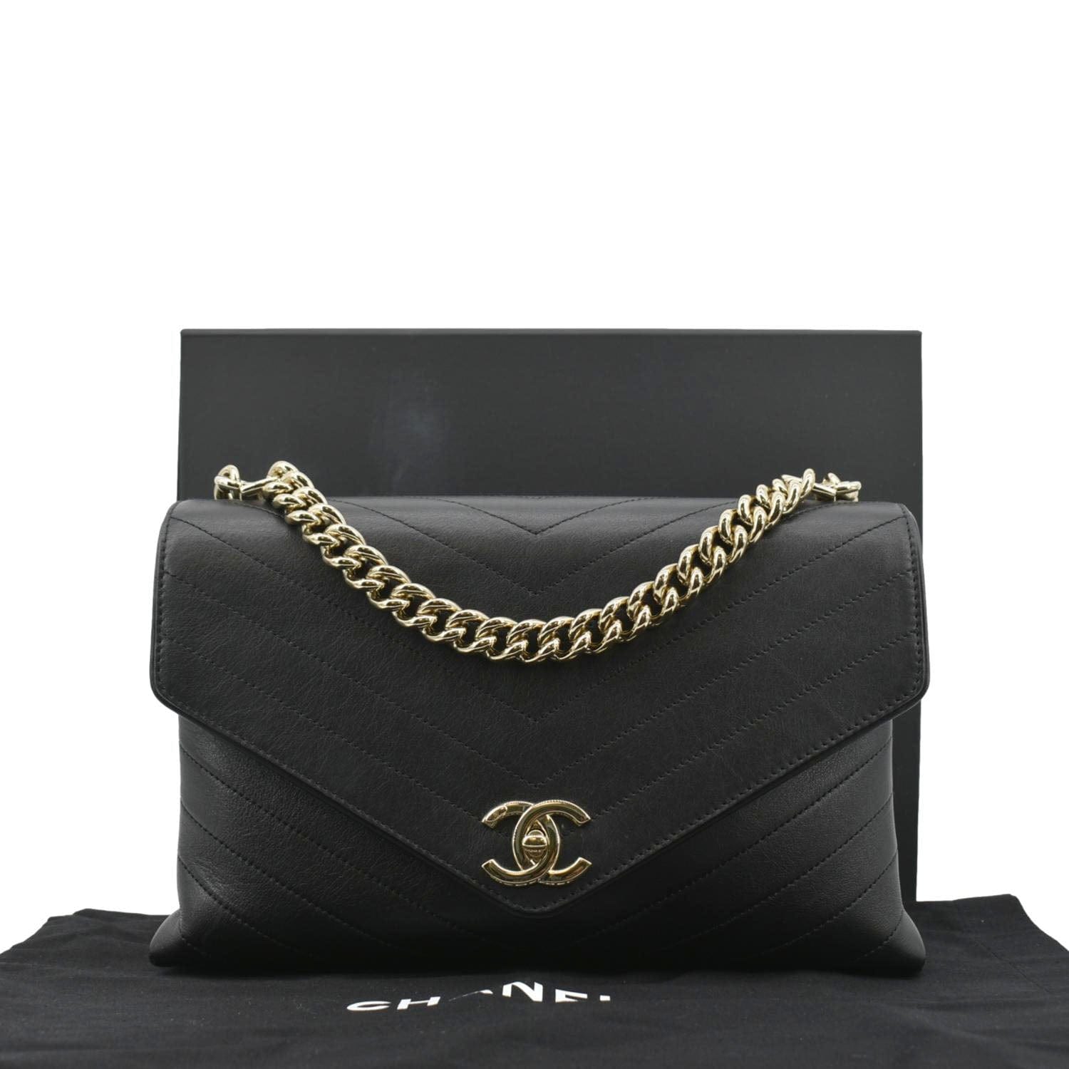 Chanel Coco Flap Chevron Stitched Leather Black Travel Bag