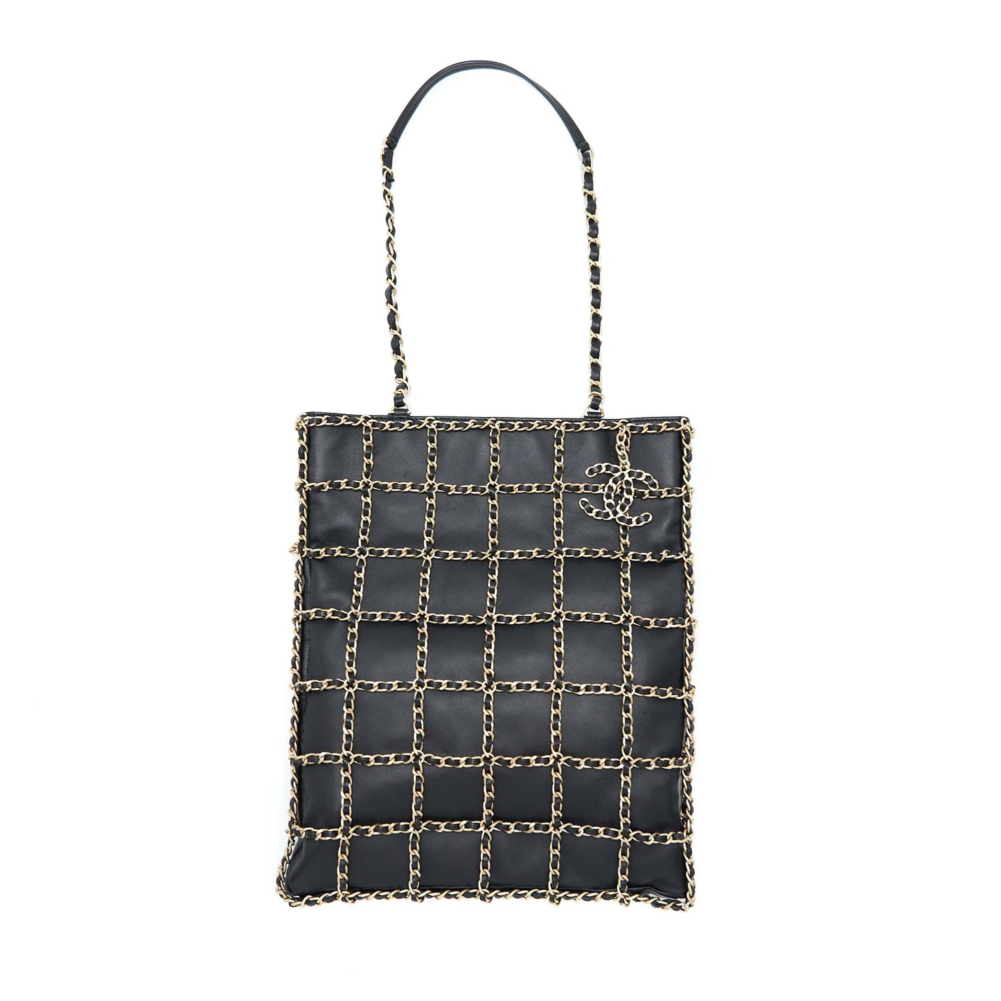 Chanel Cruise chained Lambskin LGHW Black Tote Bag
