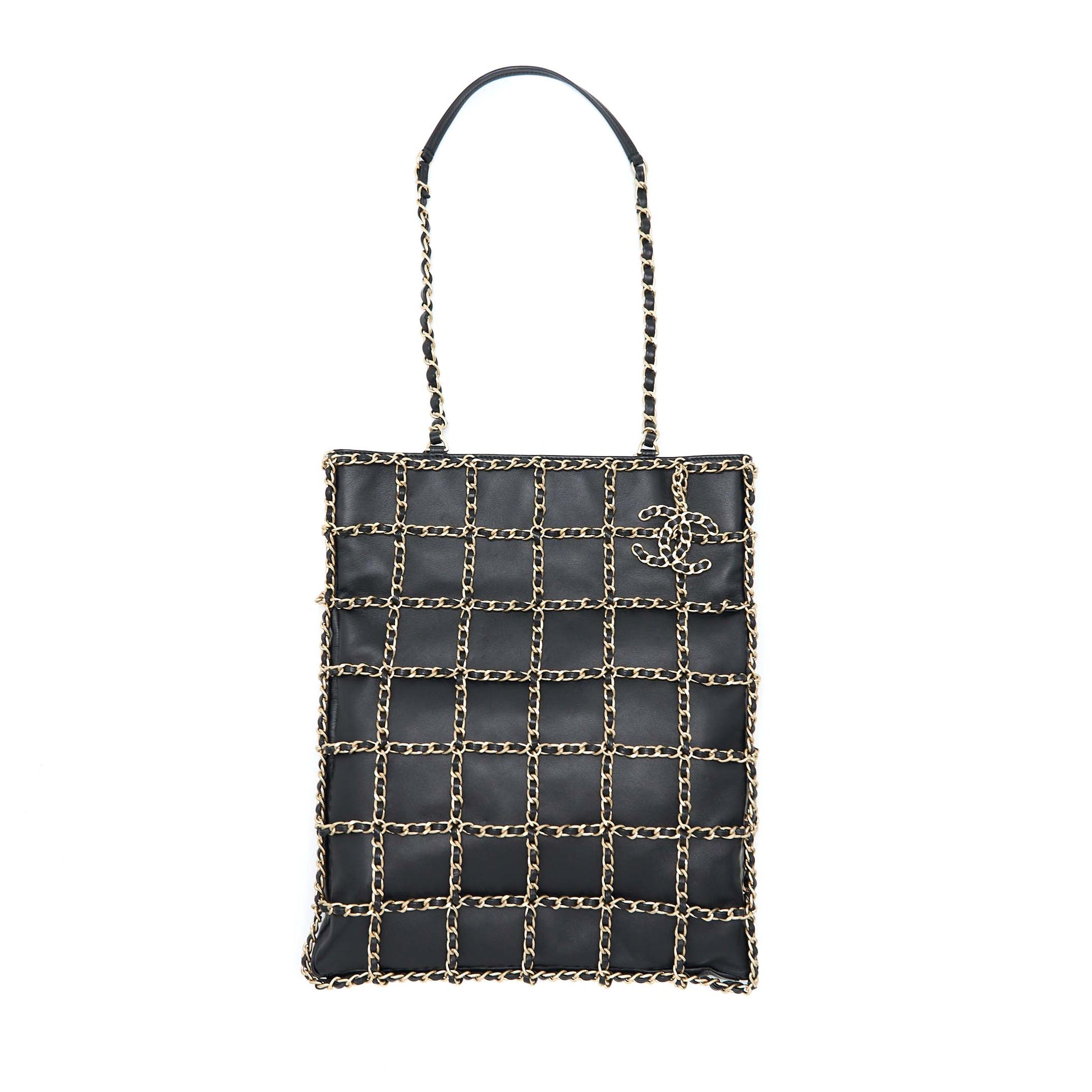 Chanel Cruise chained Lambskin LGHW Black Tote Bag