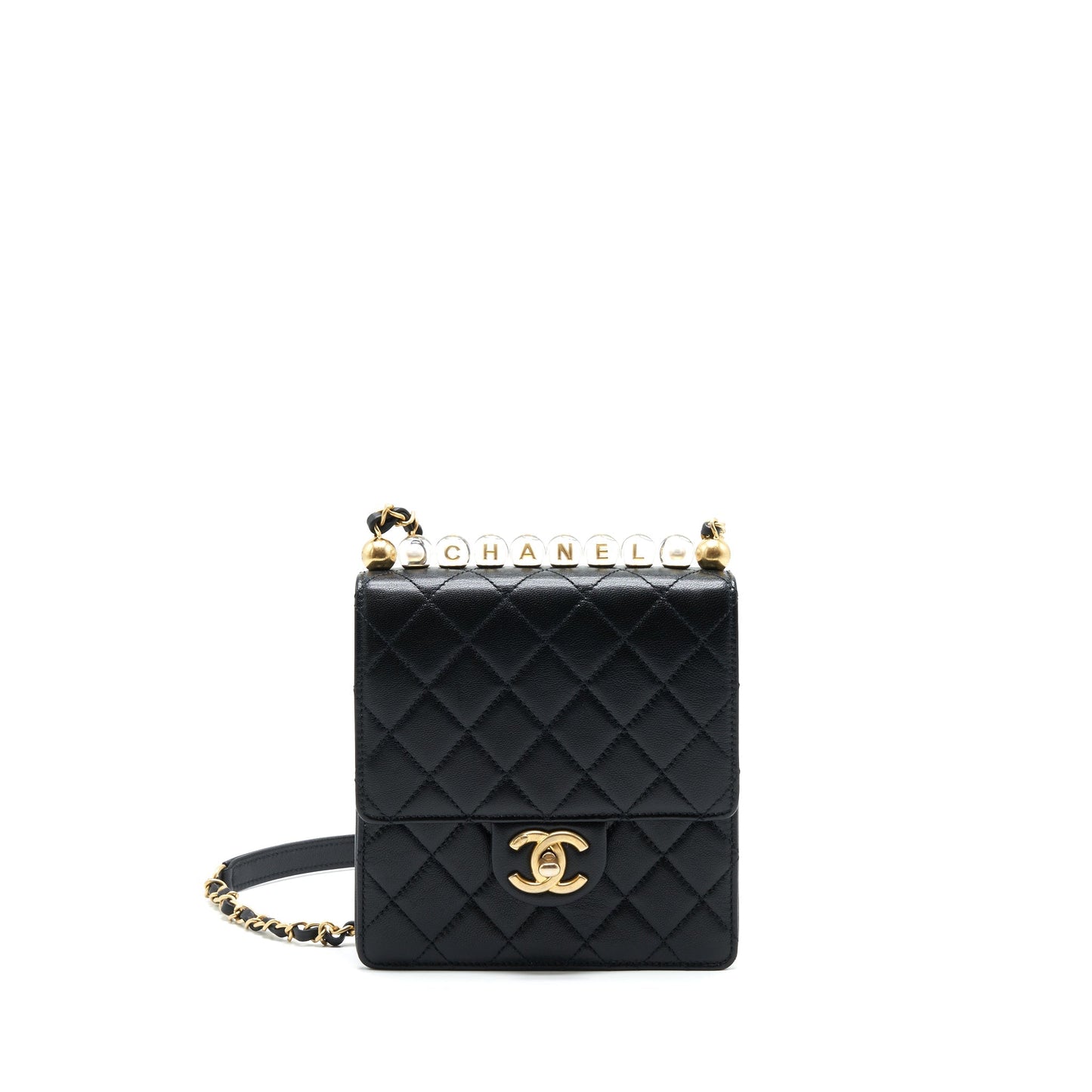 Chanel Limitation Pearl Flap Goatskin GHW Black Shoulder Bag