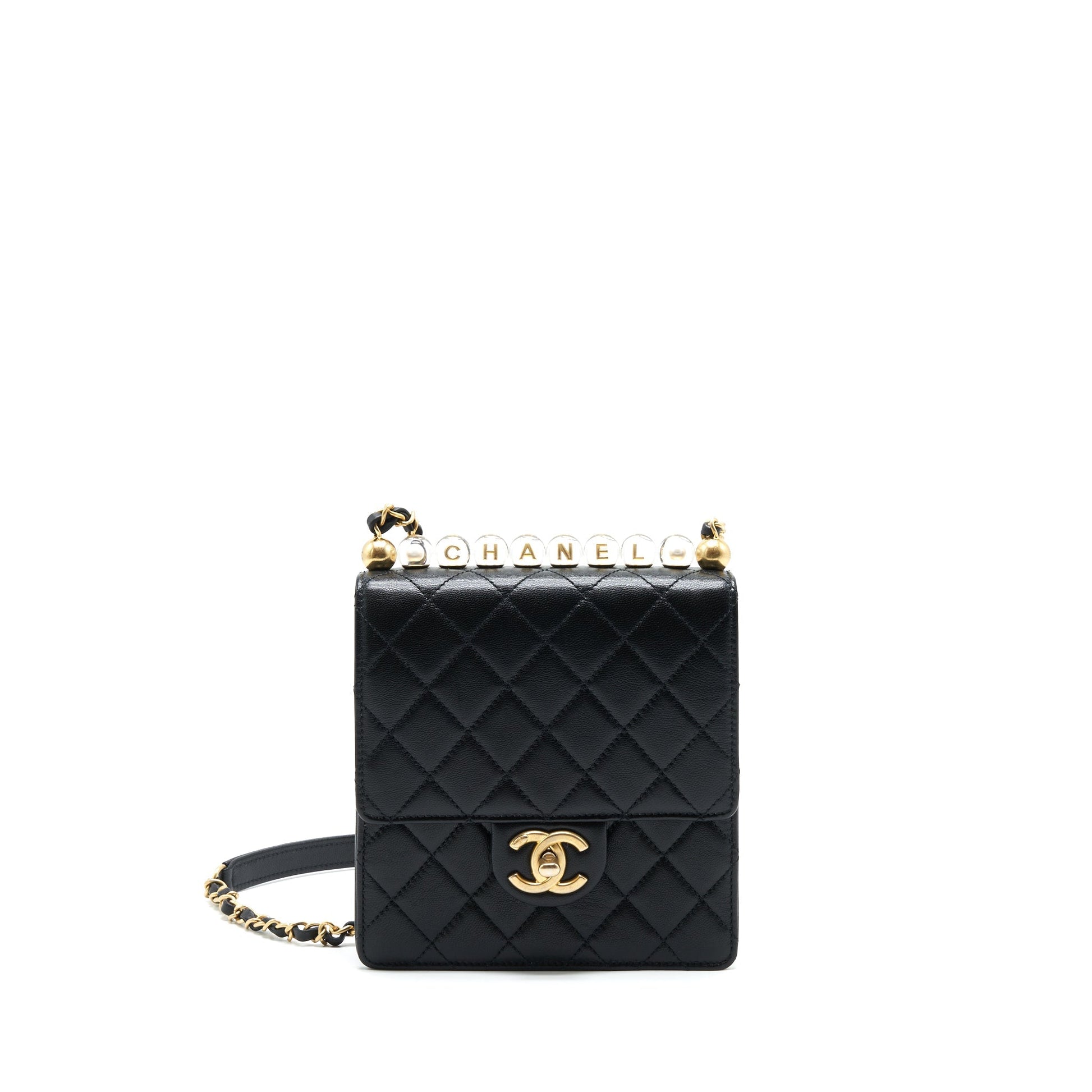 Chanel Limitation Pearl Flap Goatskin GHW Black Shoulder Bag