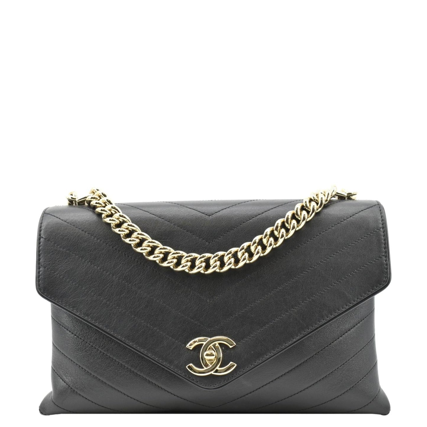 Chanel Coco Flap Chevron Stitched Leather Black Travel Bag