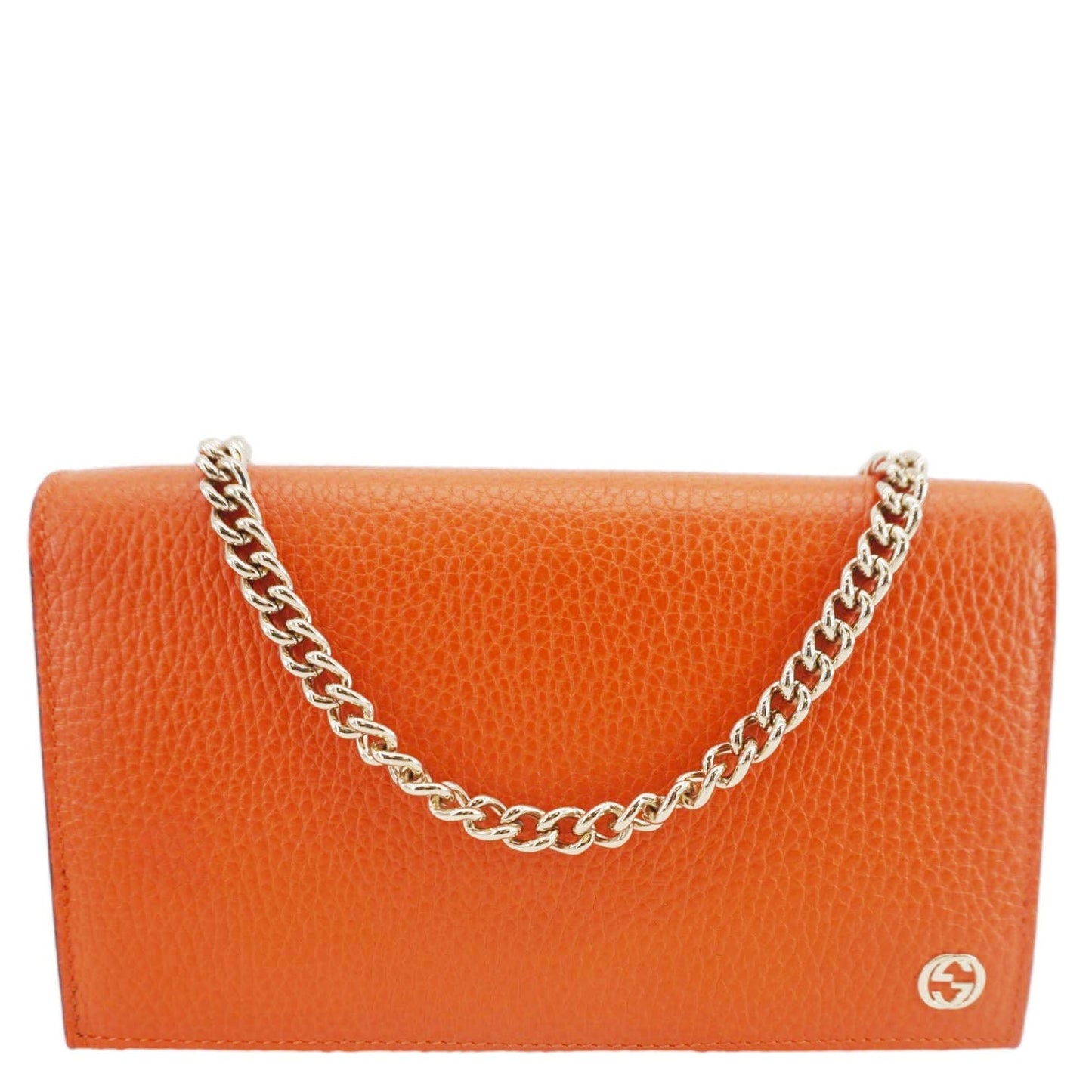 GUCCI Betty Medium Marmont Leather Wallet On Chain Orange 466506