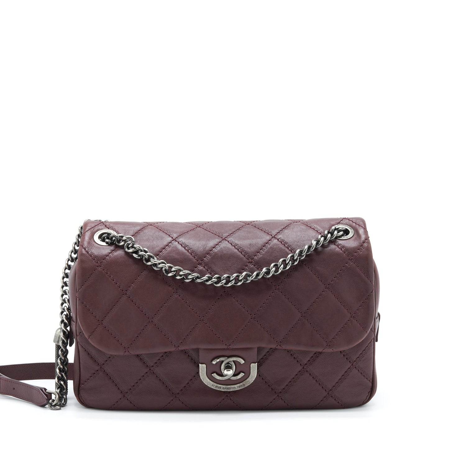 Chanel Jumbo Quilted Flap Calfskin Burgundy Ruthenium Shoulder Bag