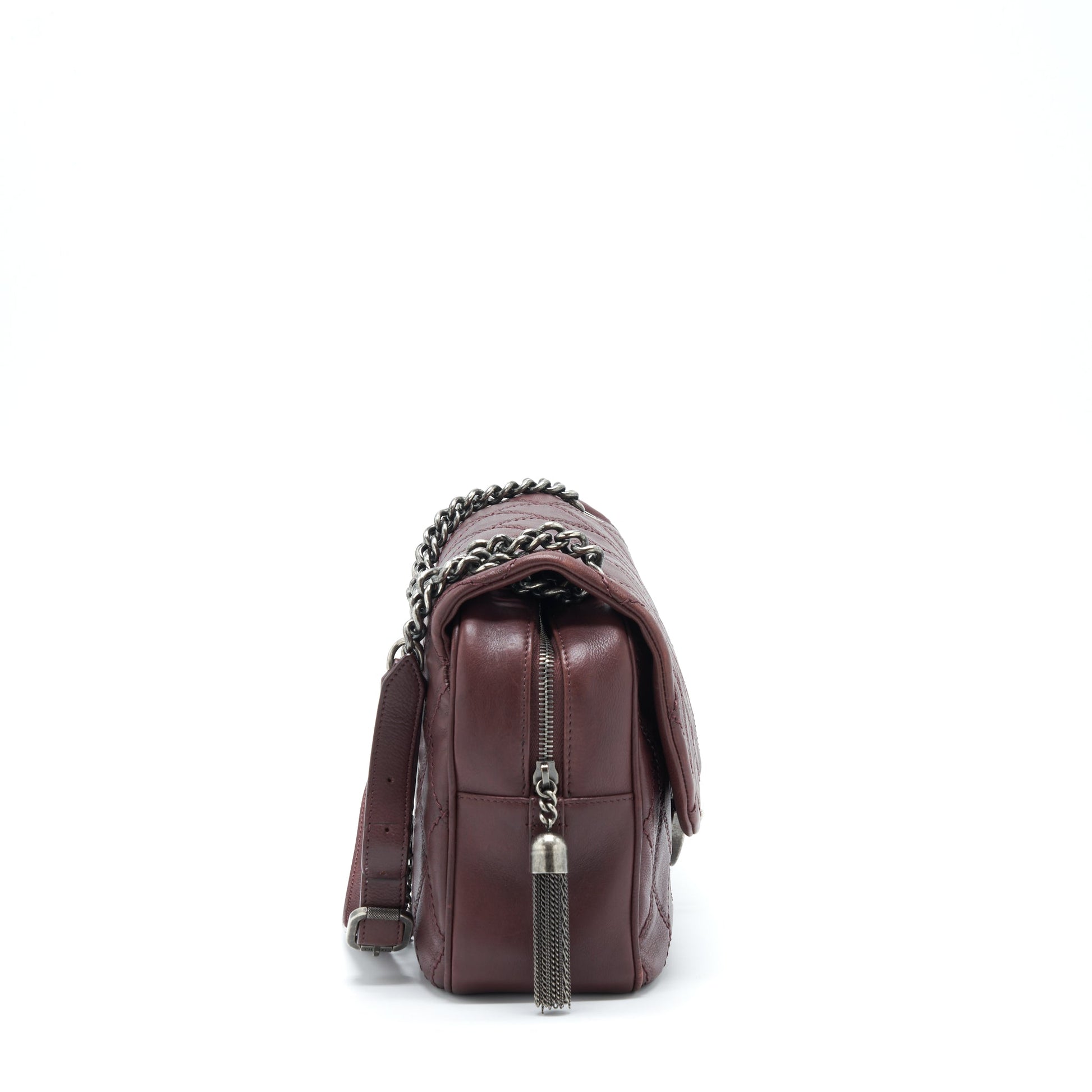 Chanel Jumbo Quilted Flap Calfskin Burgundy Ruthenium Shoulder Bag
