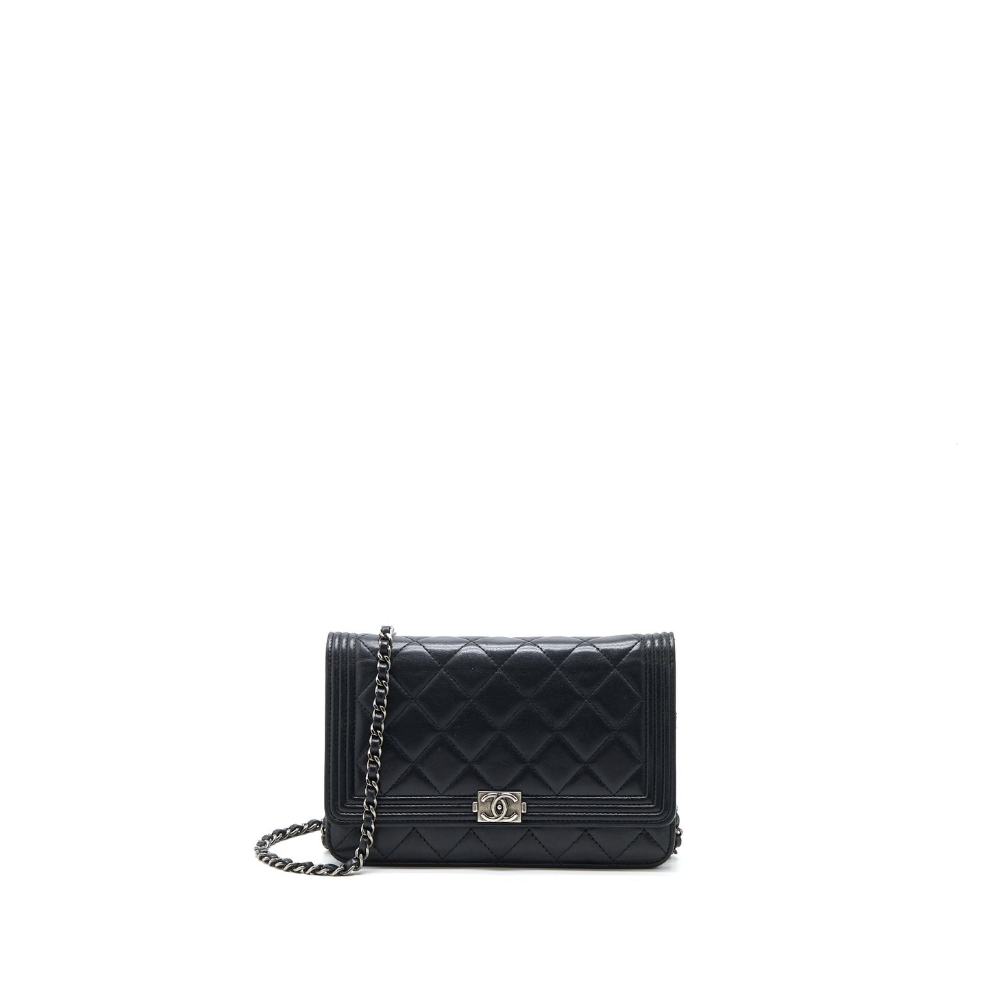 Chanel Boy On Lambskin SHW Black Wallet Case