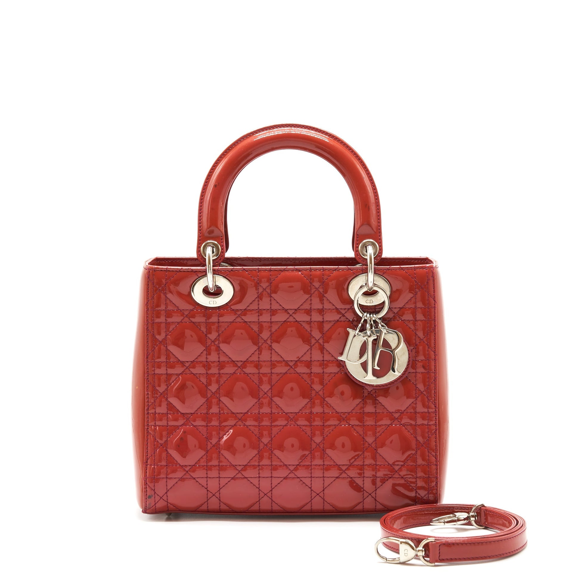 Dior Lady Patent Coral Handbag Pink Medium Travel Bag
