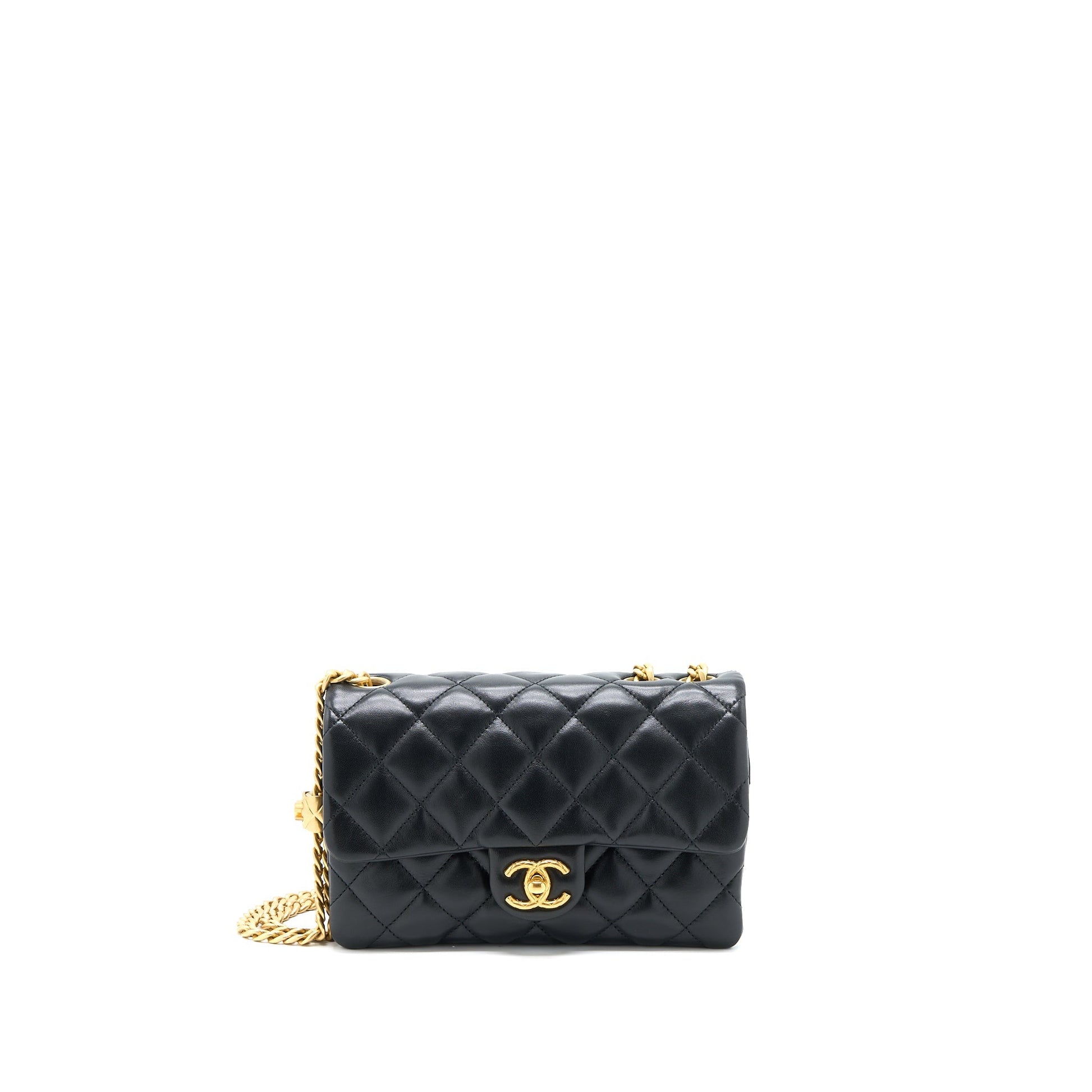 Chanel 22K Pillar Adjustable Flap Lambskin Brushed Black Gold Shoulder Bag