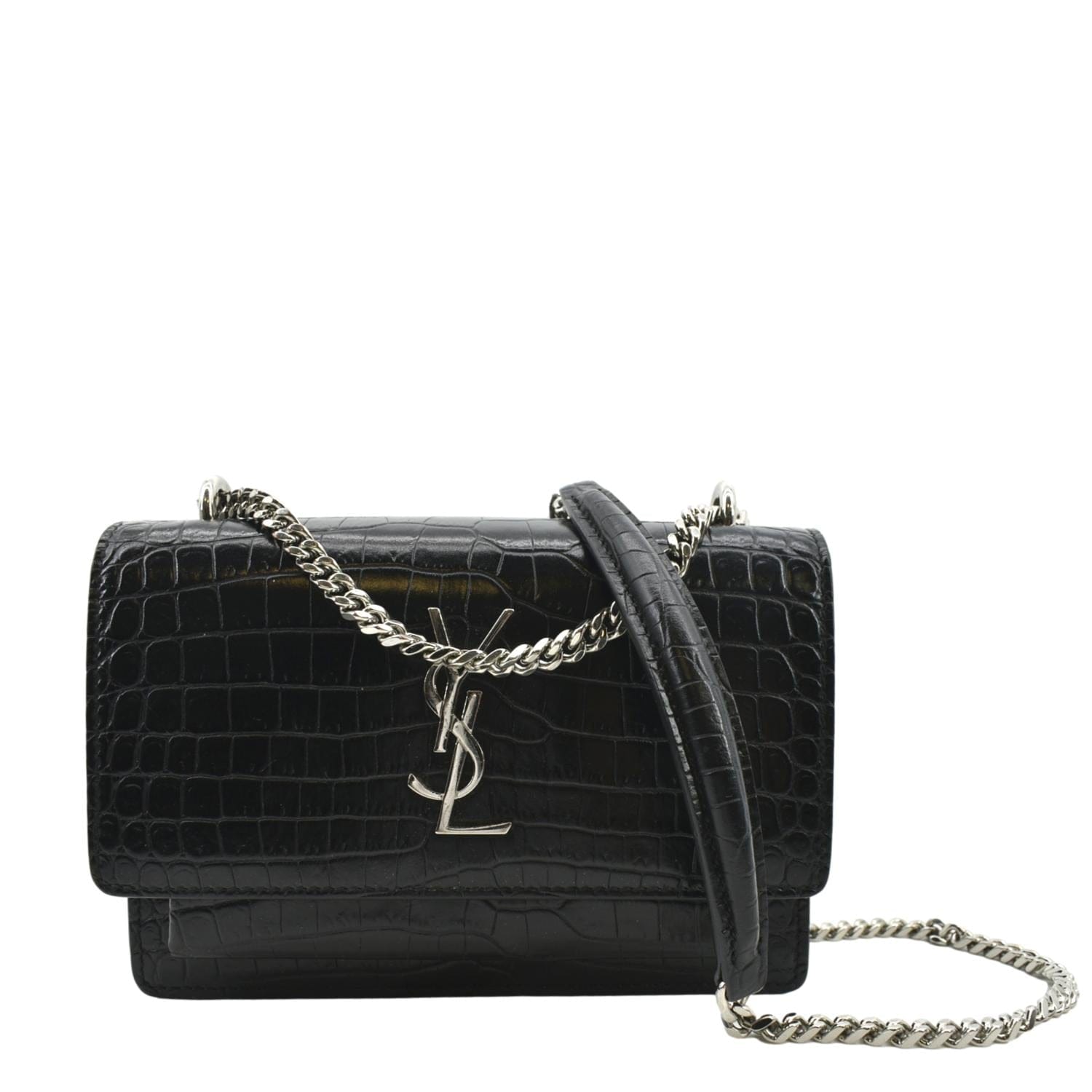 YSL Saint Laurent Yves Sunset Crocodile Crossbody Bag Leather Black Laurent Sunset Croc