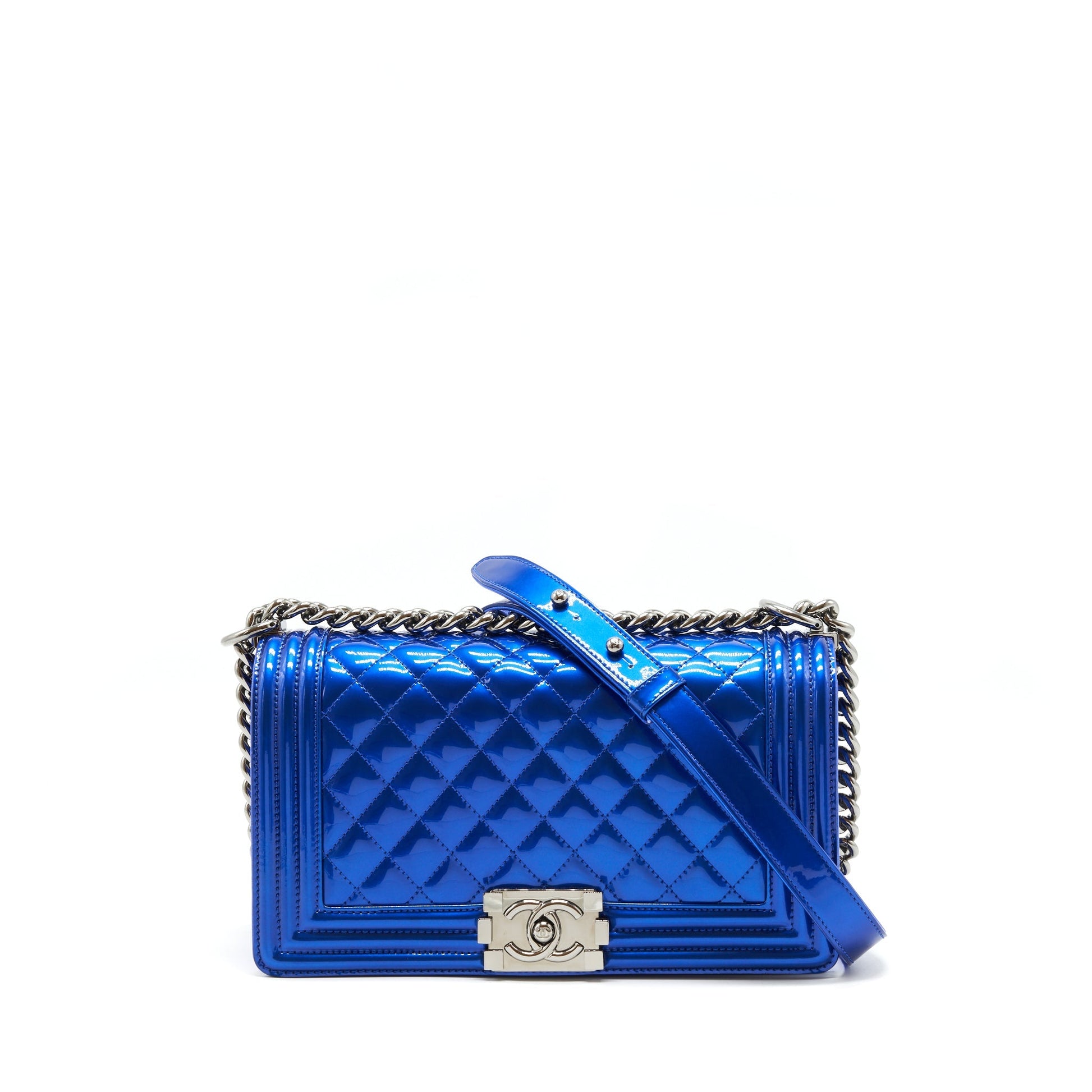 Chanel Le-Boy Patent Electric SHW Blue Handbag