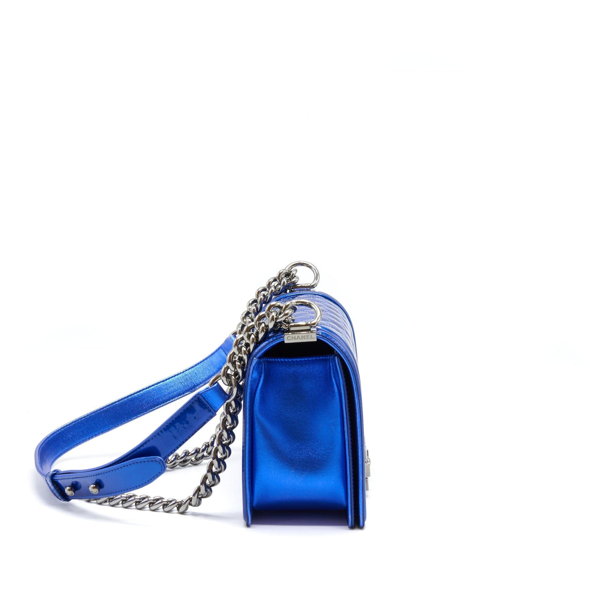 Chanel Le-Boy Patent Electric SHW Blue Handbag