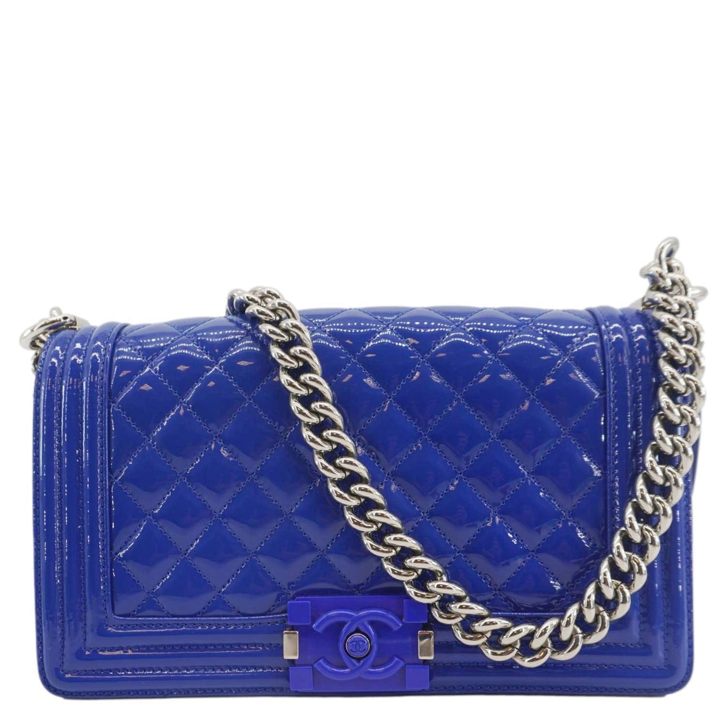 Chanel Boy Flap Medium Plexiglass Patent Leather Crossbody Bag Blue