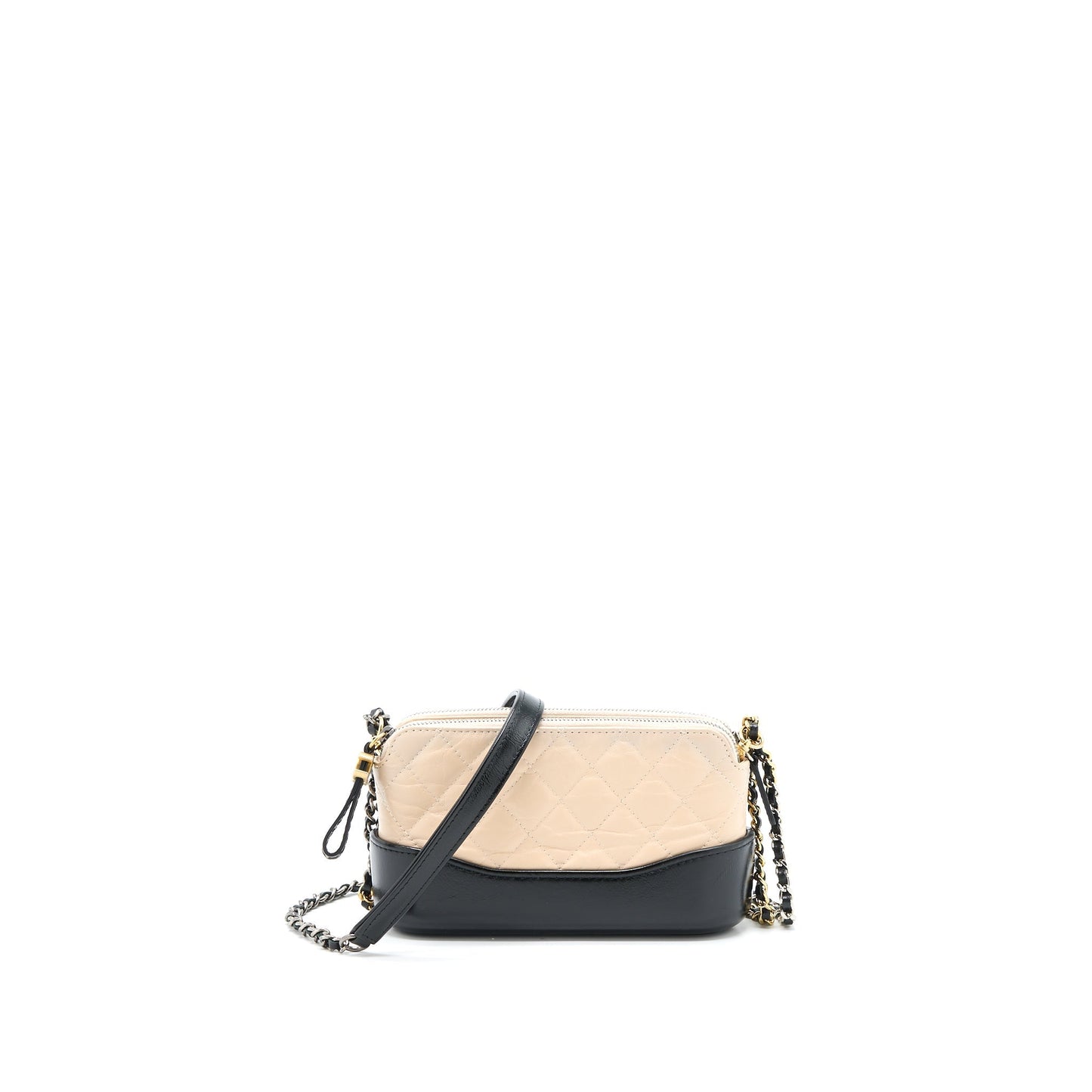Chanel Gabrielle Double Zip On Aged Calfskin Black Beige Wallet Case