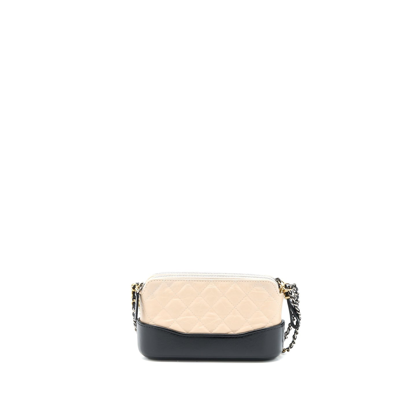 Chanel Gabrielle Double Zip On Aged Calfskin Black Beige Wallet Case