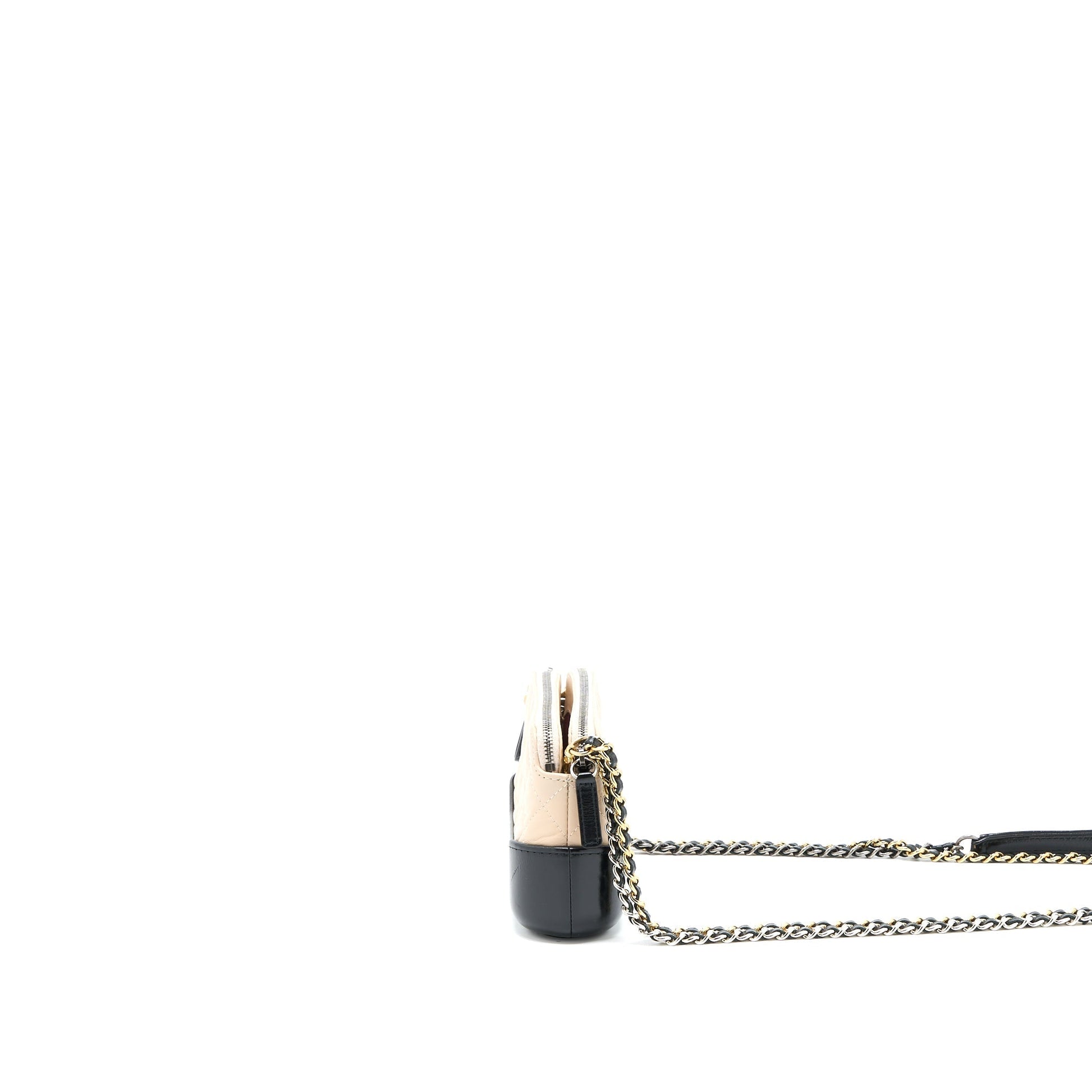 Chanel Gabrielle Double Zip On Aged Calfskin Black Beige Wallet Case