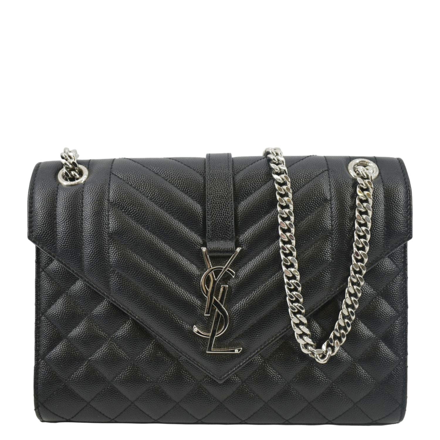 YSL Saint Laurent Yves Envelope Matelass Crossbody Bag Leather Black Medium
