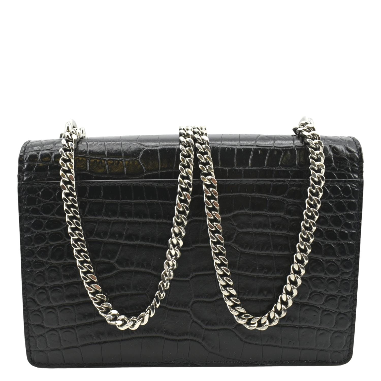 YSL Saint Laurent Yves Sunset Crocodile Crossbody Bag Leather Black Laurent Sunset Croc