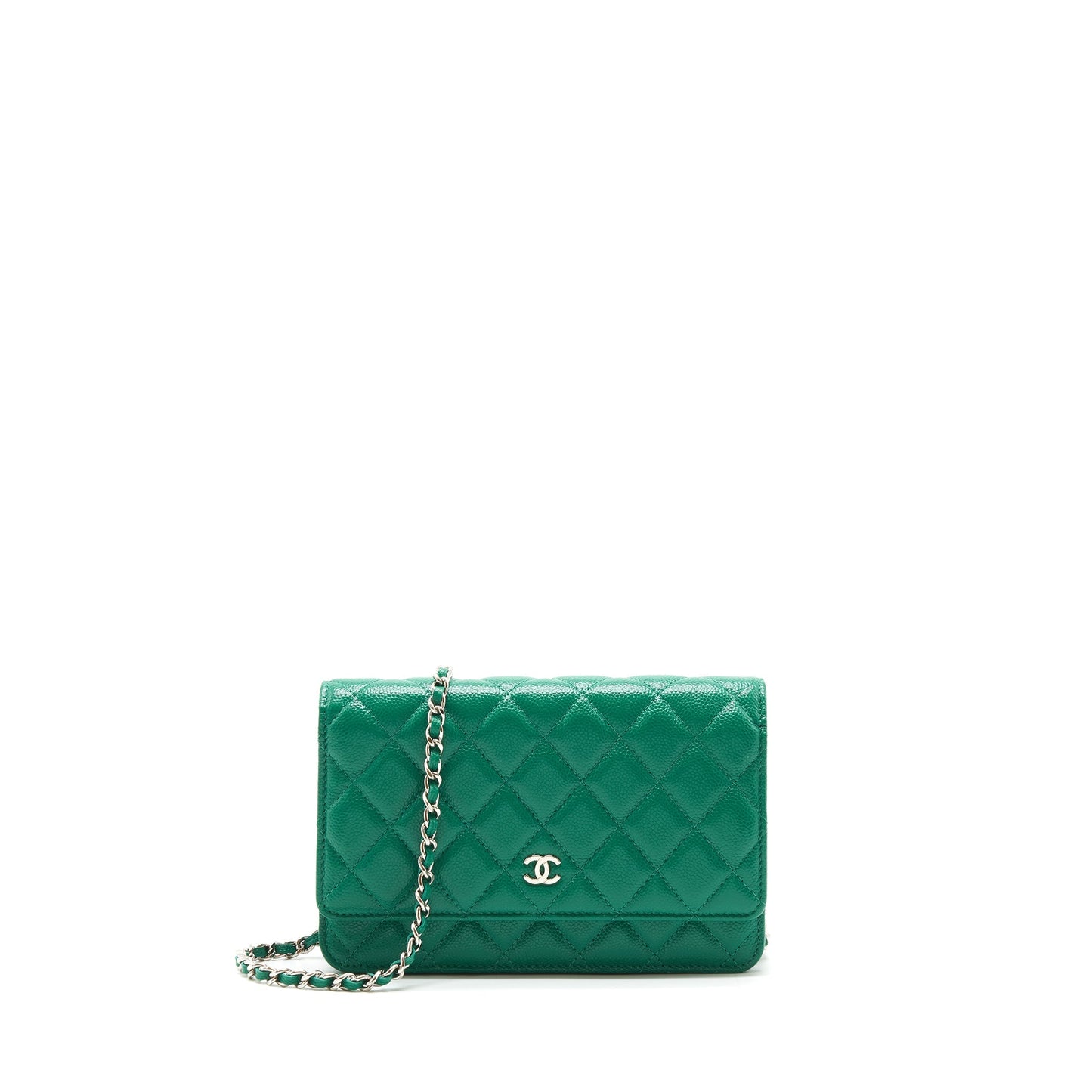Chanel Classic On Caviar SHW Green Wallet Case