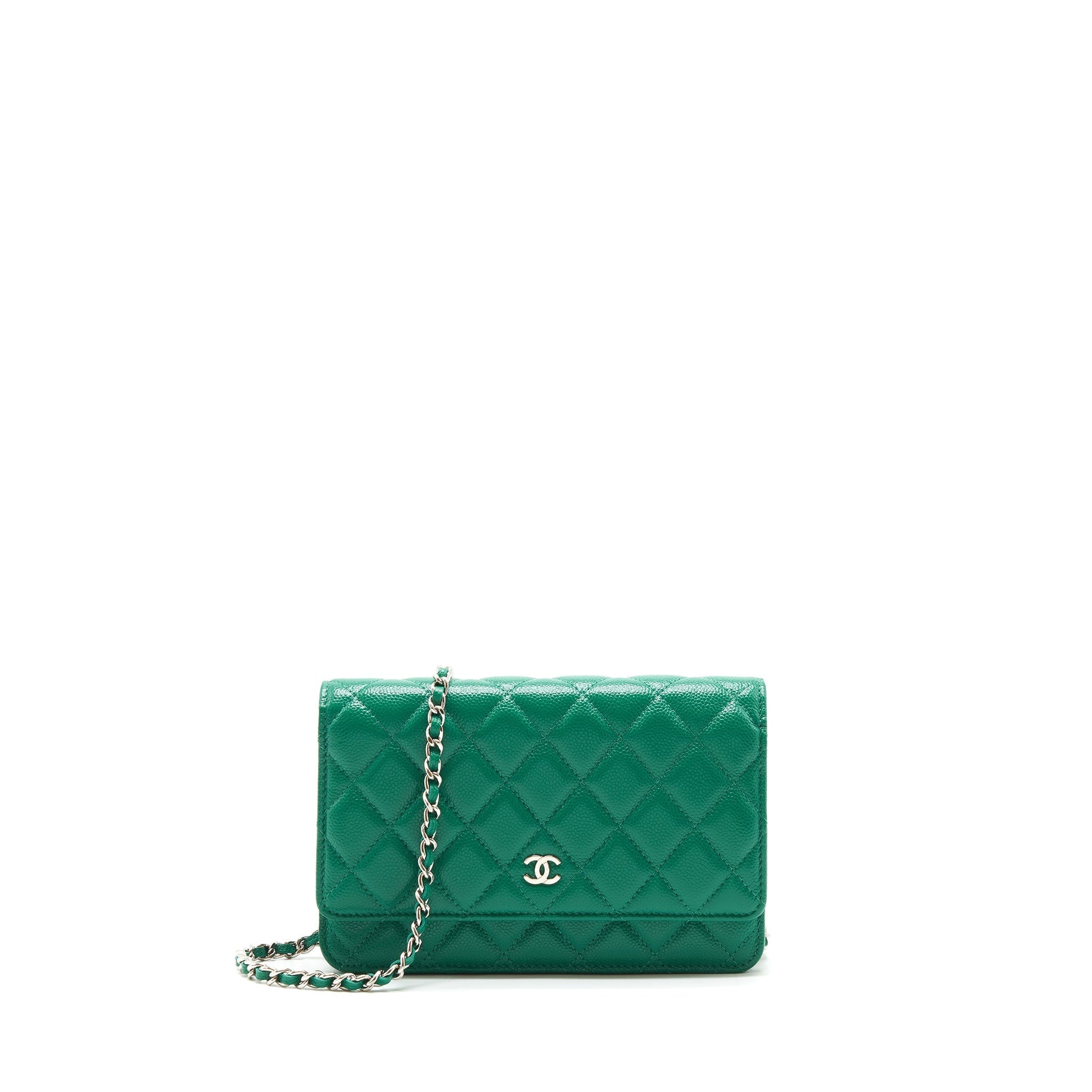 Chanel Classic On Caviar SHW Green Wallet Case