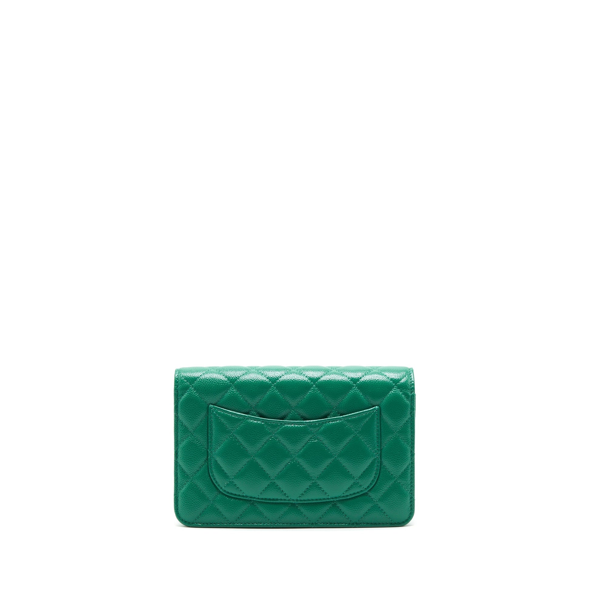Chanel Classic On Caviar SHW Green Wallet Case