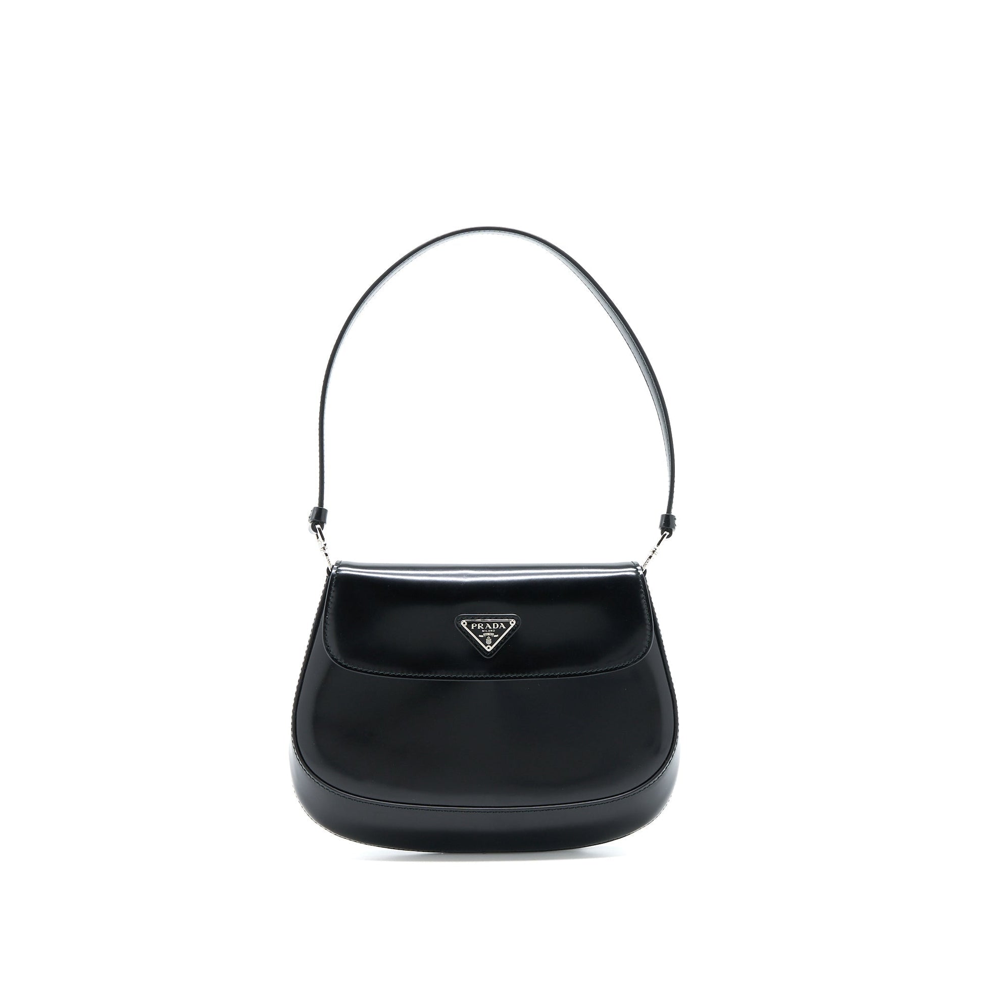 Prada Cleo Purse Brushed Handbag Leather Black Travel Bag