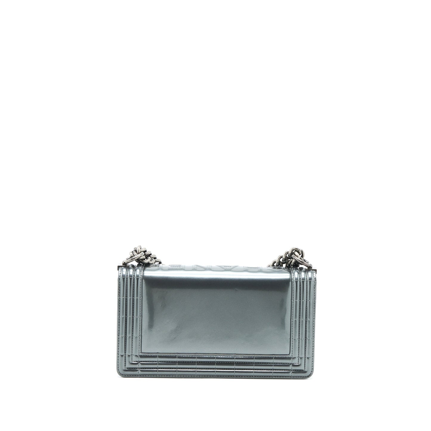 Chanel Boy Patent Ruthenium SHW Grey Handbag