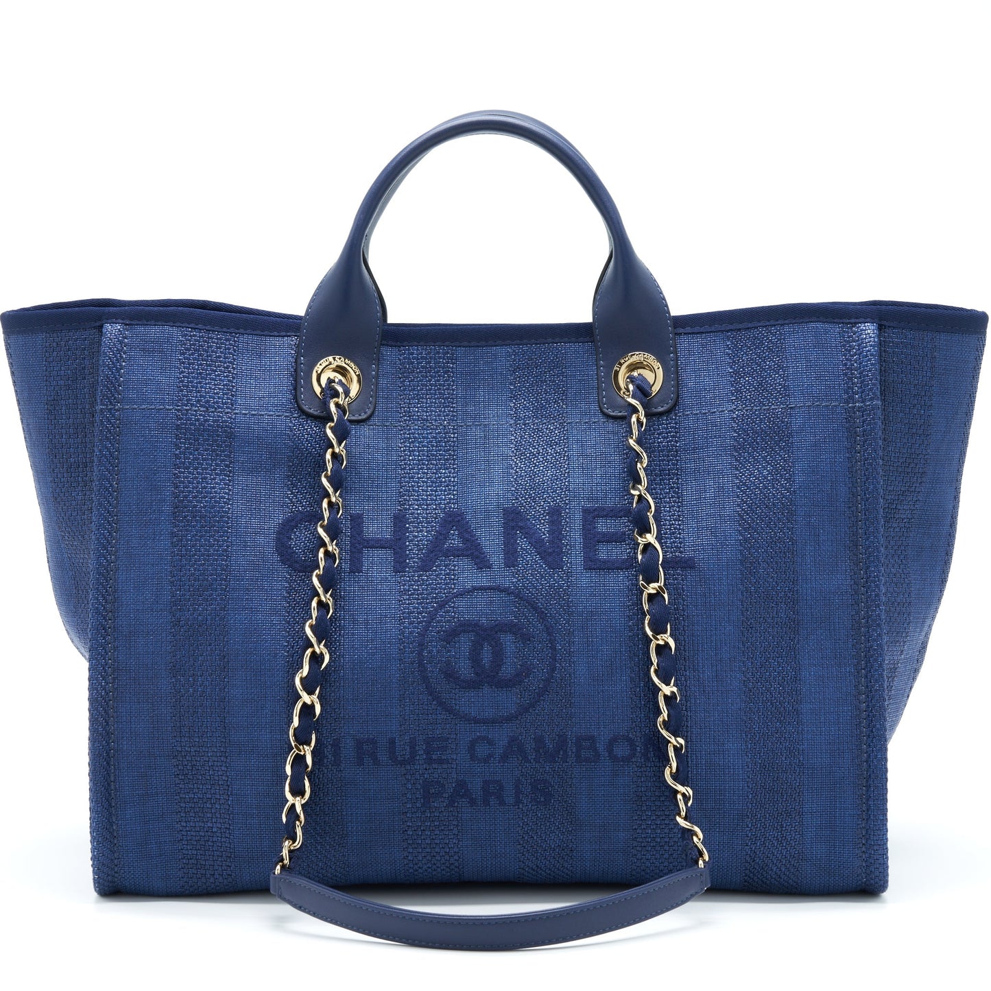 Chanel Deauville Dark GHW Blue Canvas Tote Bag