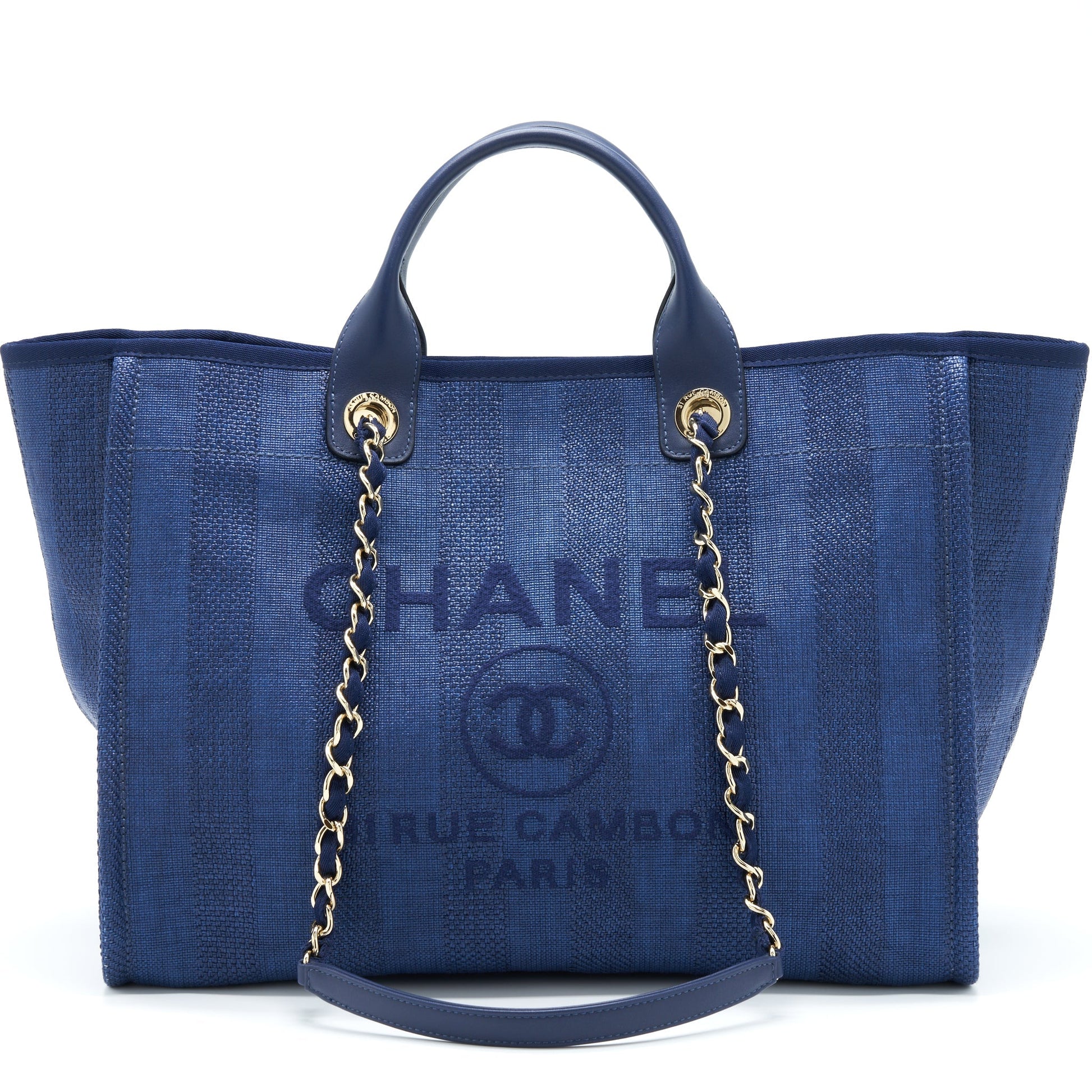 Chanel Deauville Dark GHW Blue Canvas Tote Bag