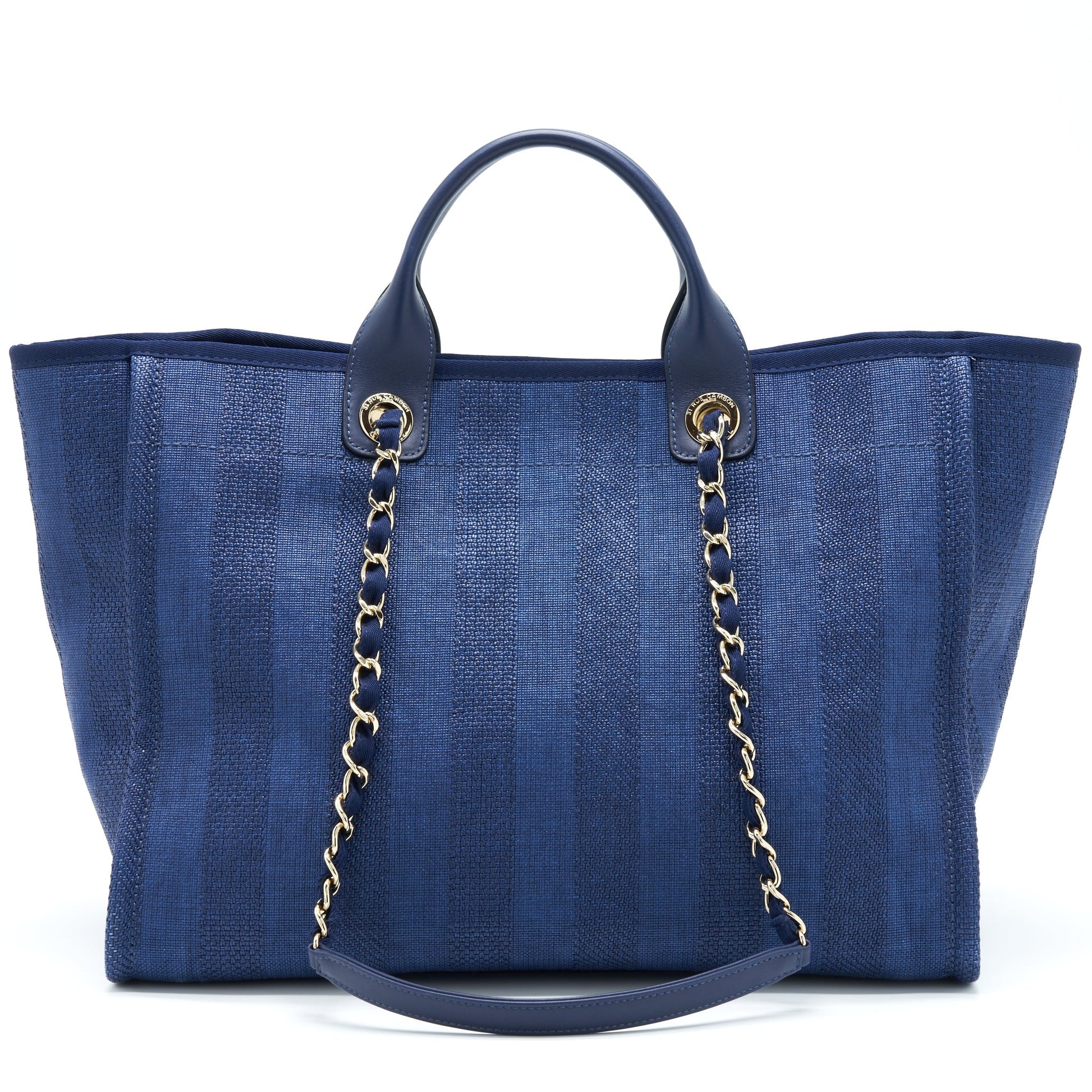 Chanel Deauville Dark GHW Blue Canvas Tote Bag