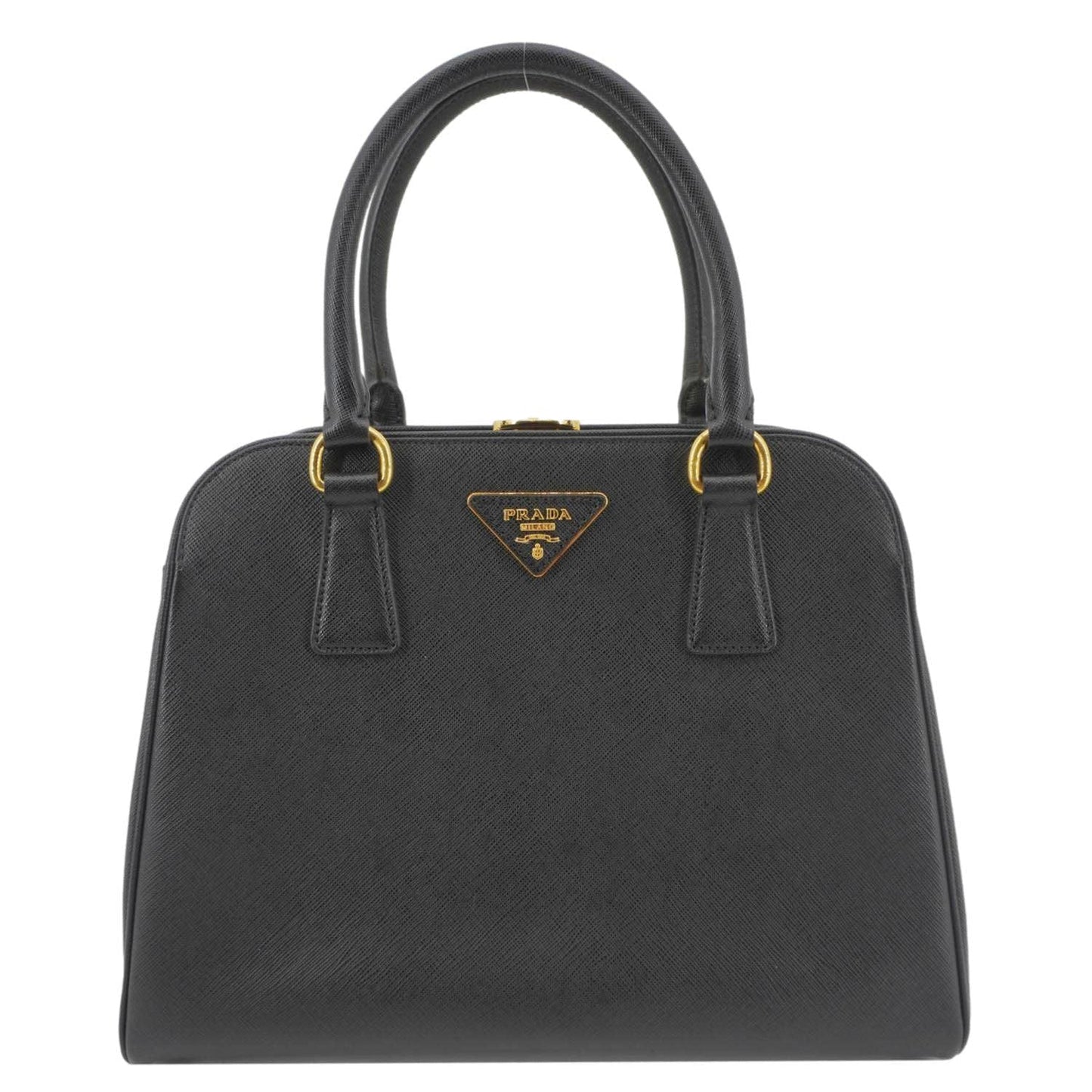 Frame Saffiano Top Handle Bag Leather Black Travel Bag