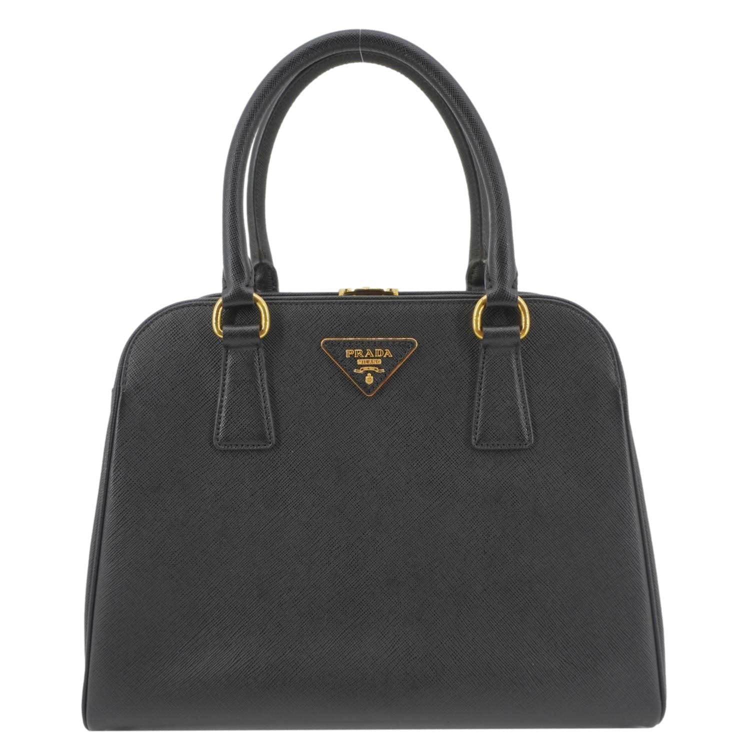 Frame Saffiano Top Handle Bag Leather Black Travel Bag
