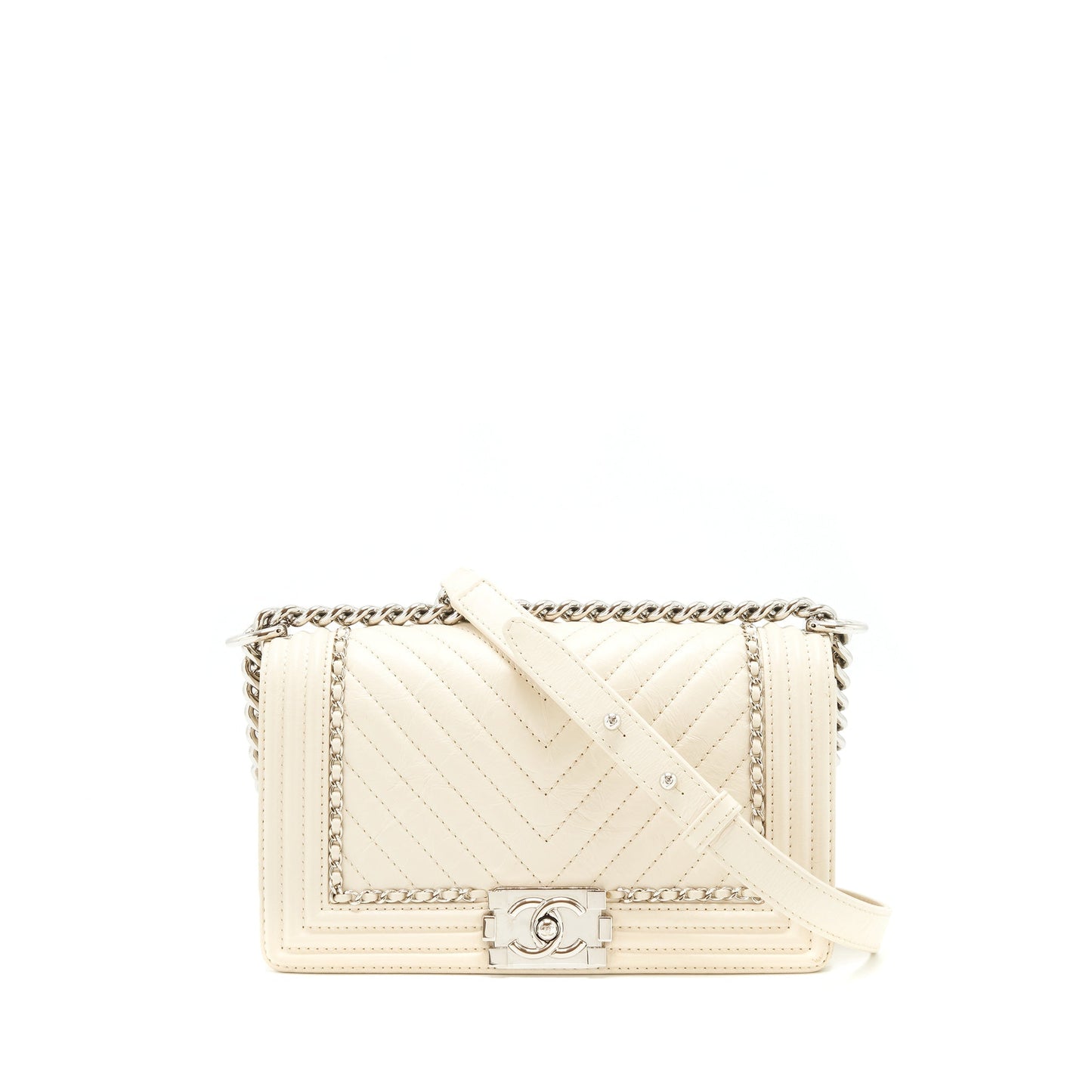 Chanel Boy Chevron Limited Calfskin SHW Ivory Handbag