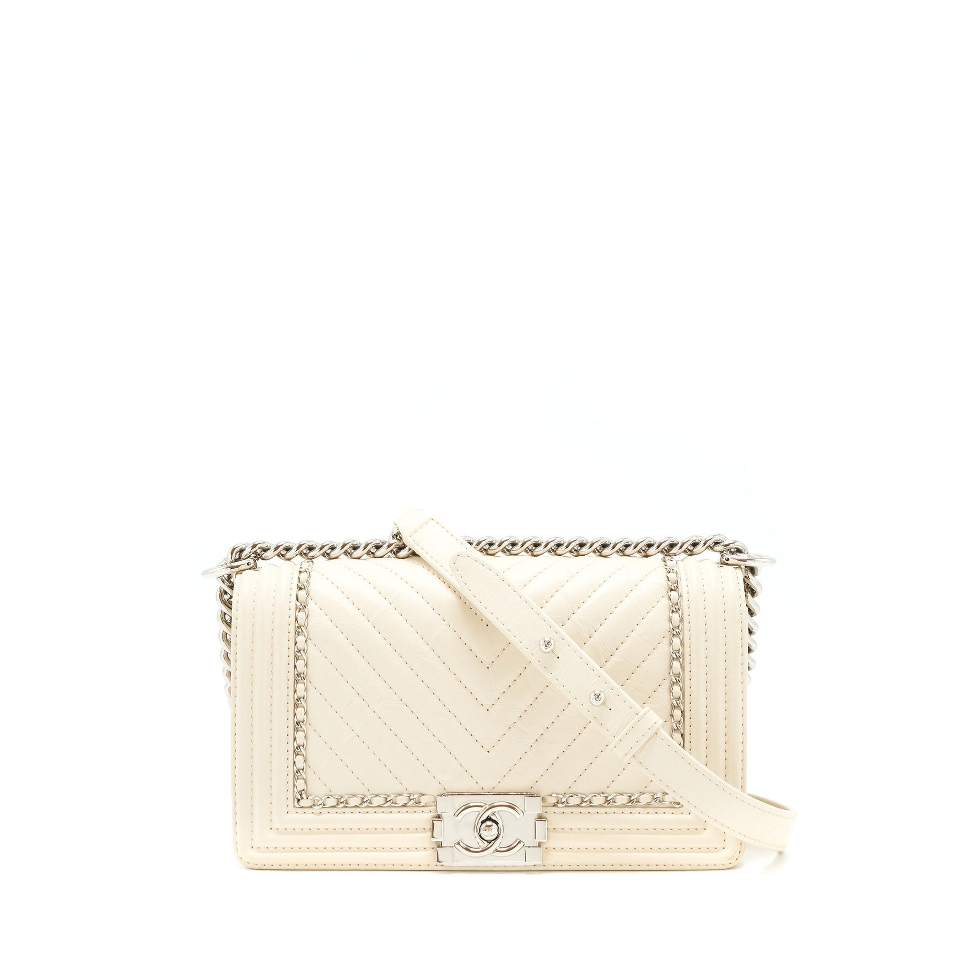 Chanel Boy Chevron Limited Calfskin SHW Ivory Handbag
