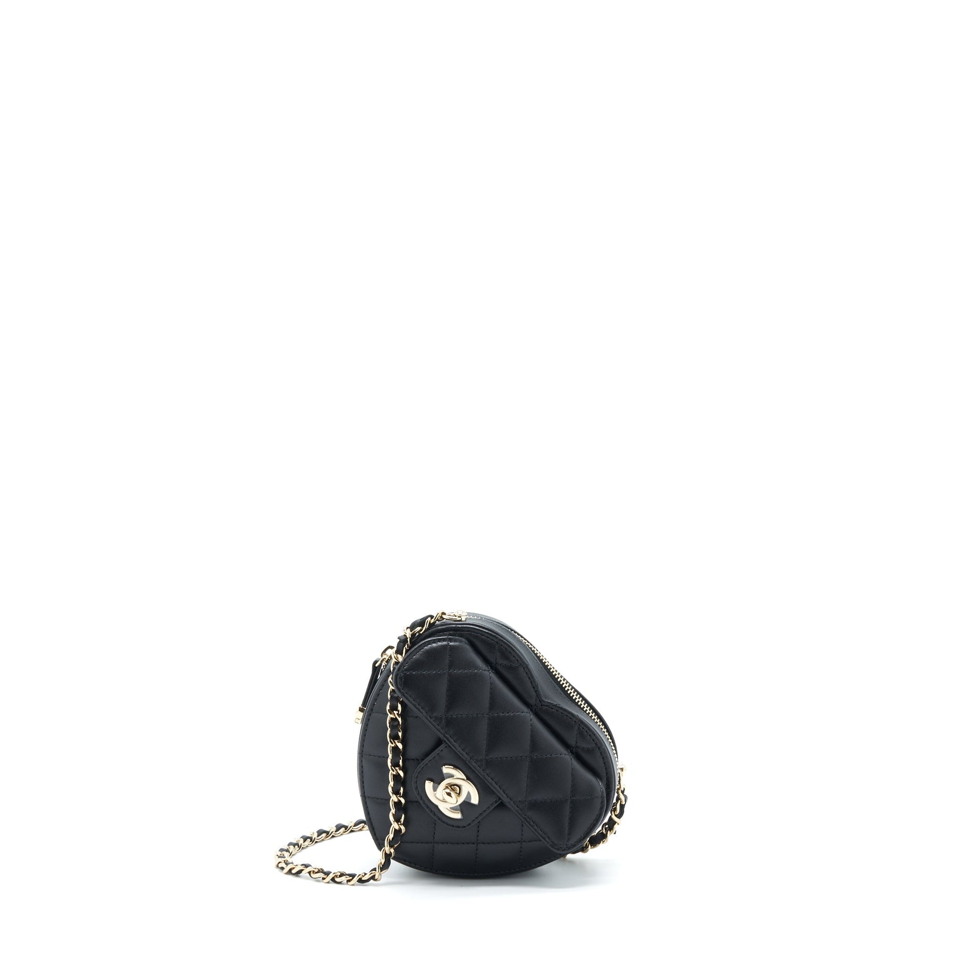 Chanel 22S Heart Lambskin LGHW Black Small Handbag