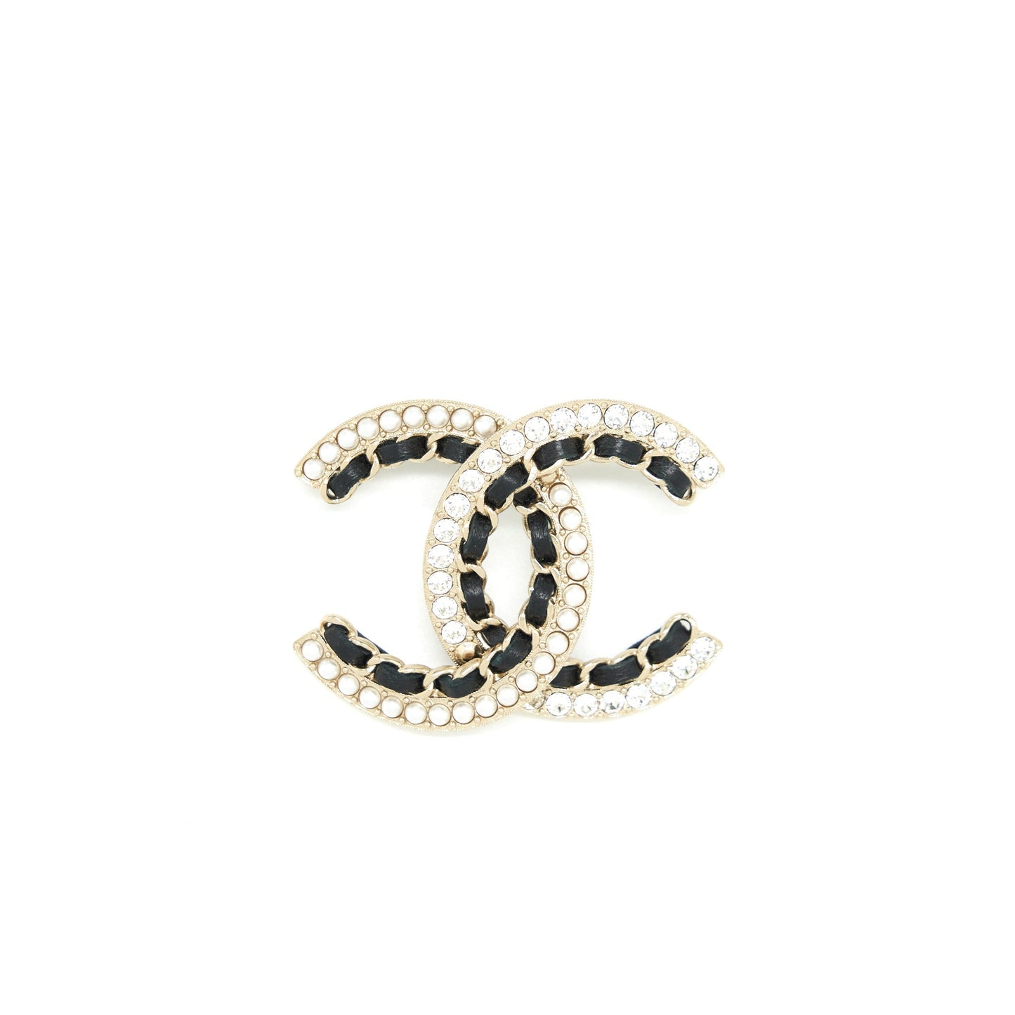 Chanel Pearl Crystal Brooch Leather Handbag