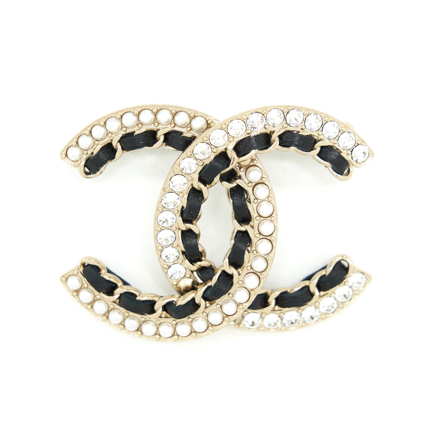 Chanel Pearl Crystal Brooch Leather Handbag