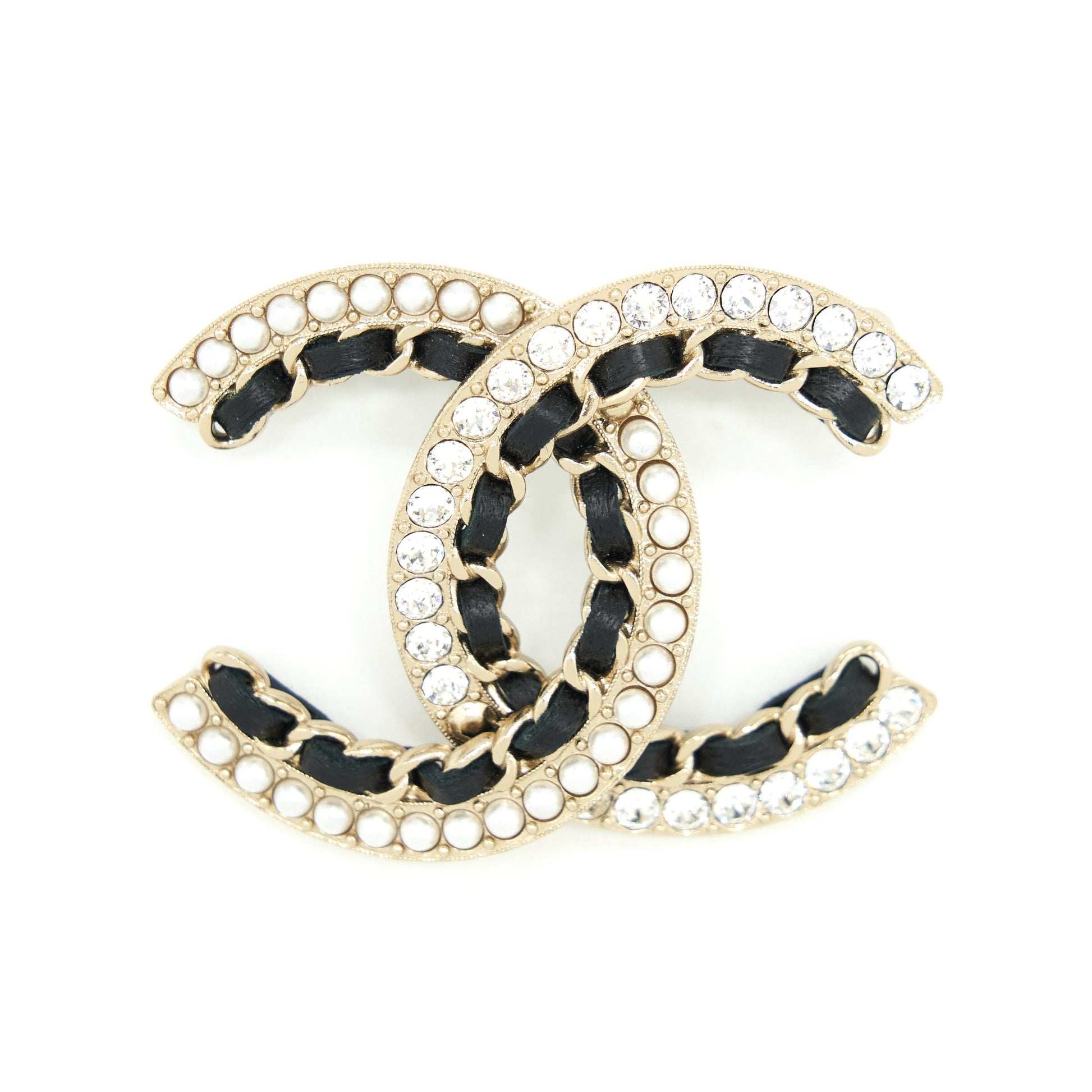 Chanel Pearl Crystal Brooch Leather Handbag