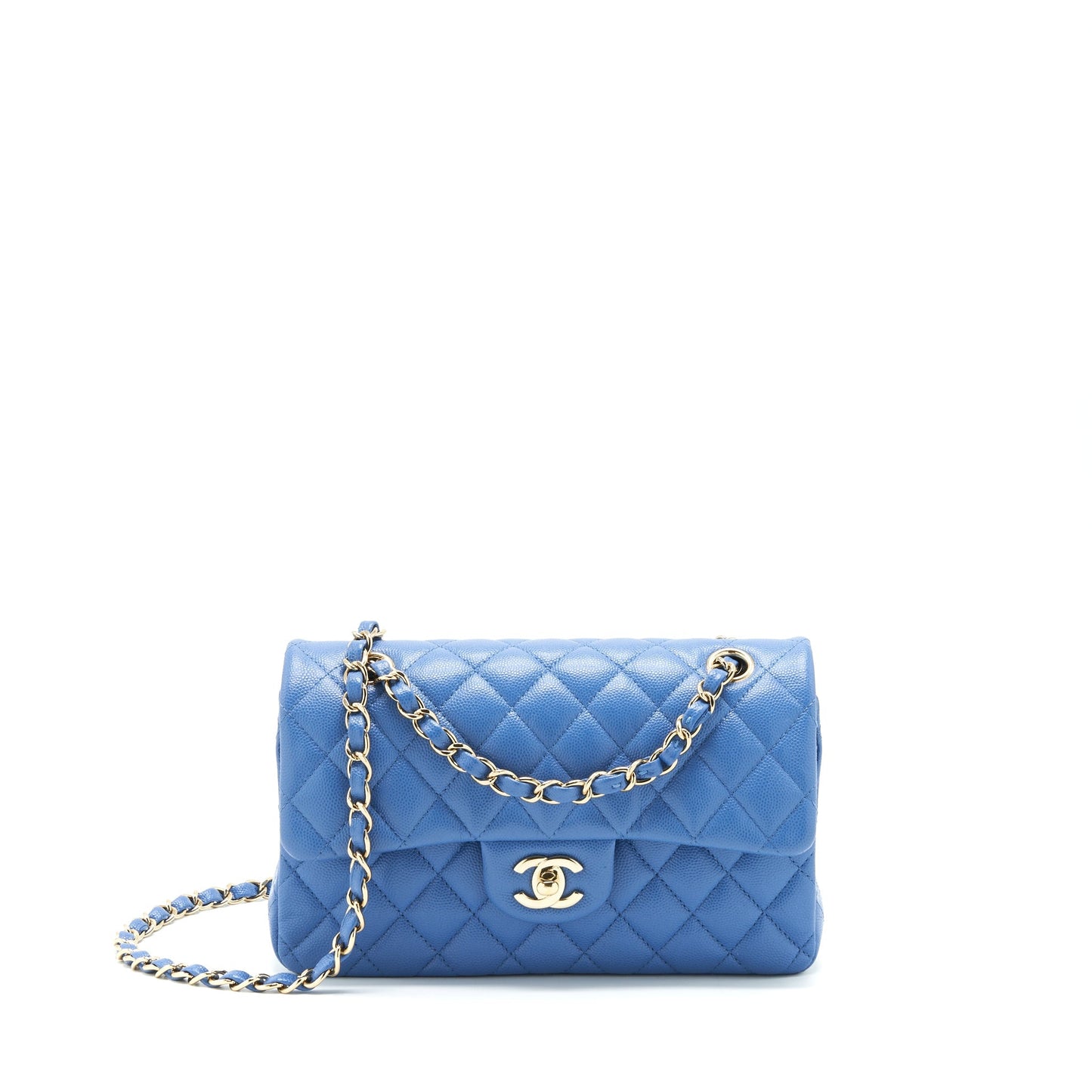 Chanel Classic double Flap Caviar LGHW Blue Small Handbag