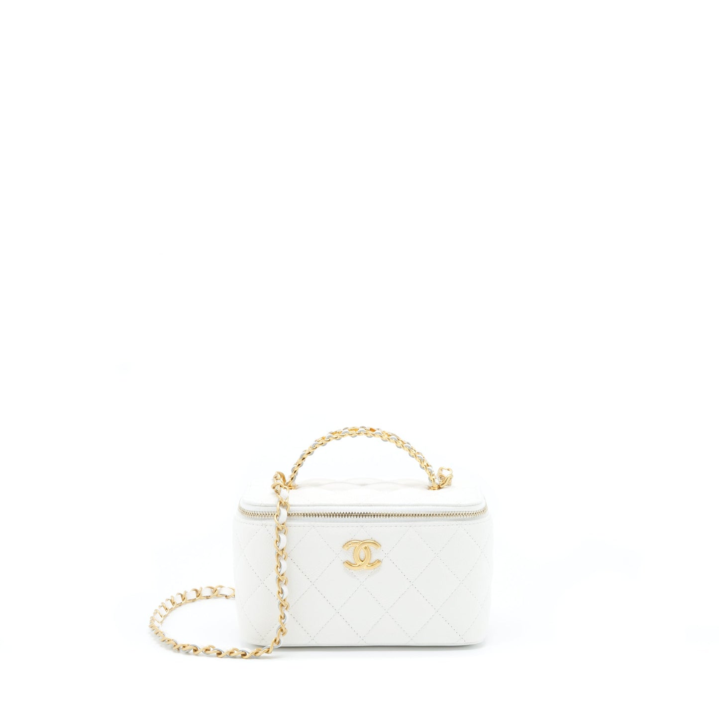 Chanel 22S Logo Top Handle Long Vanity Black White Handbag