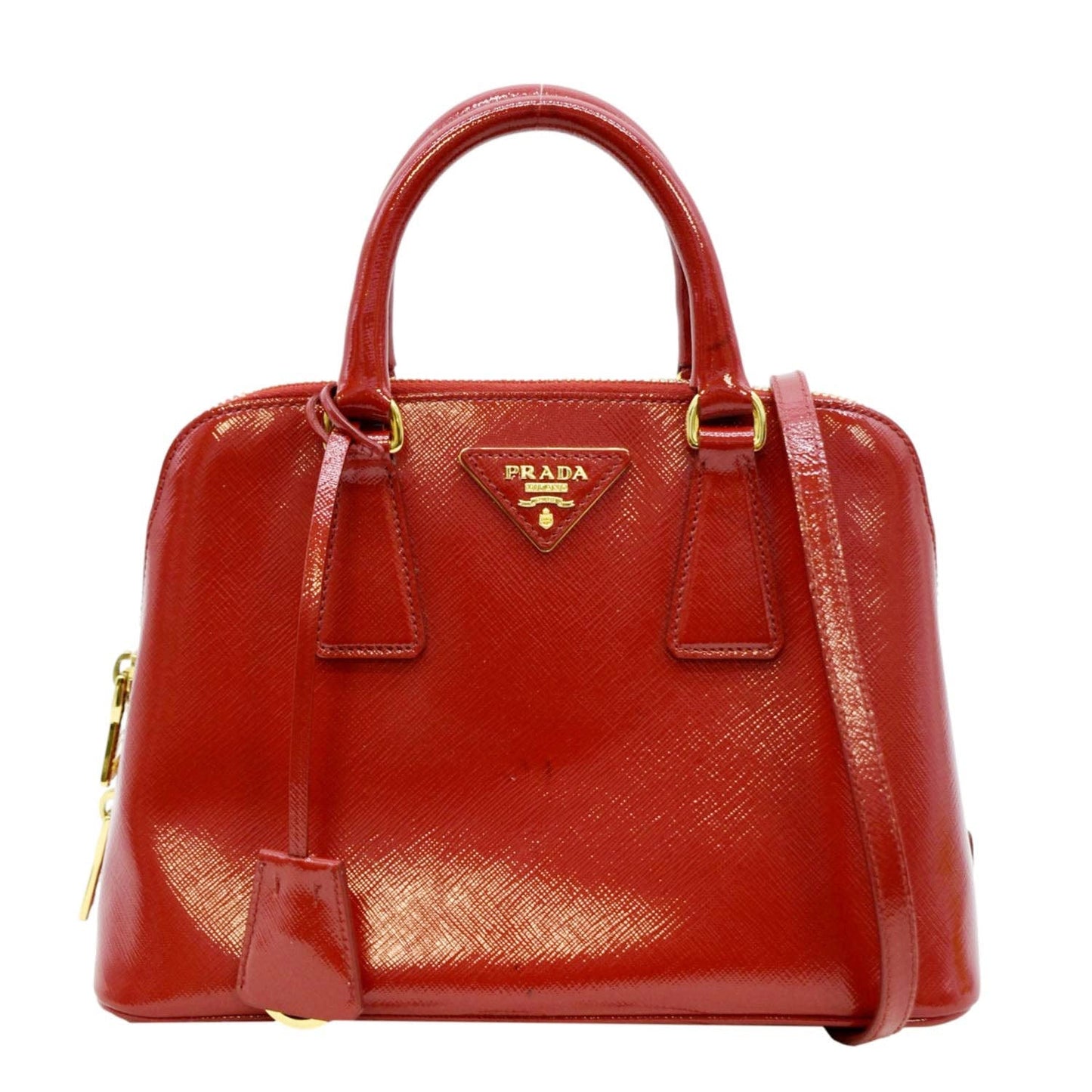 Promenade Saffiano Patent Shoulder Bag Leather Red