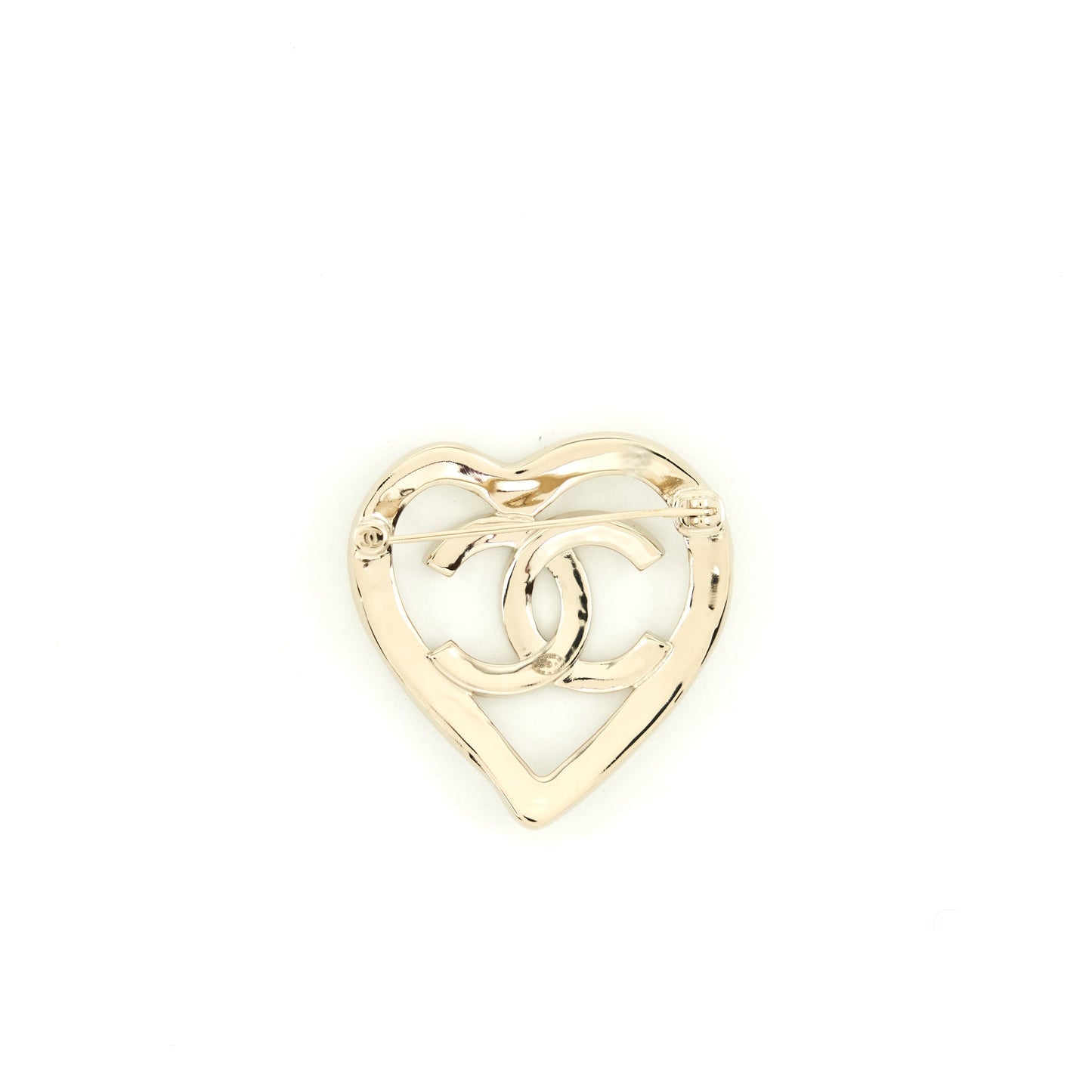 Chanel 22C Heart CC Logo Brooch Light Gold Handbag