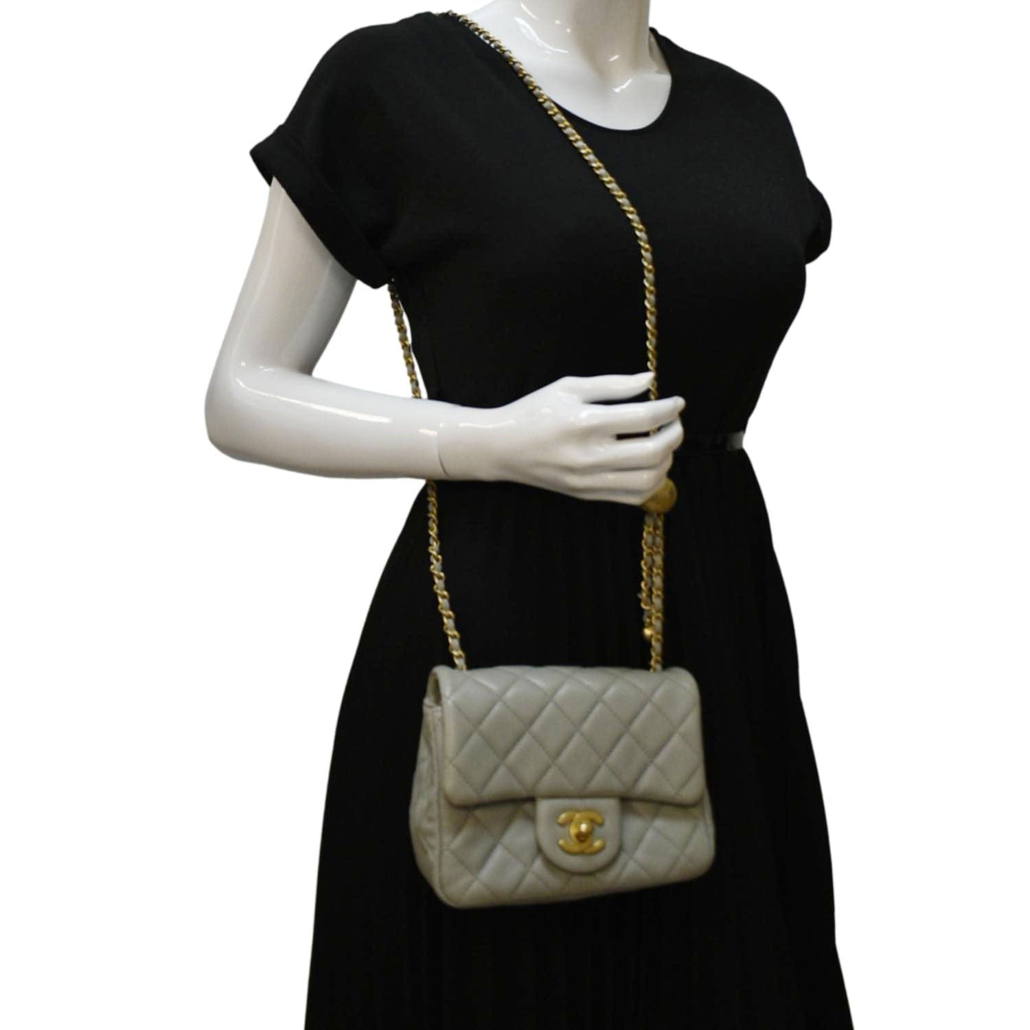Chanel CC Pearl Crush Flap Quilted Leather Lambskin Grey Travel Bag
