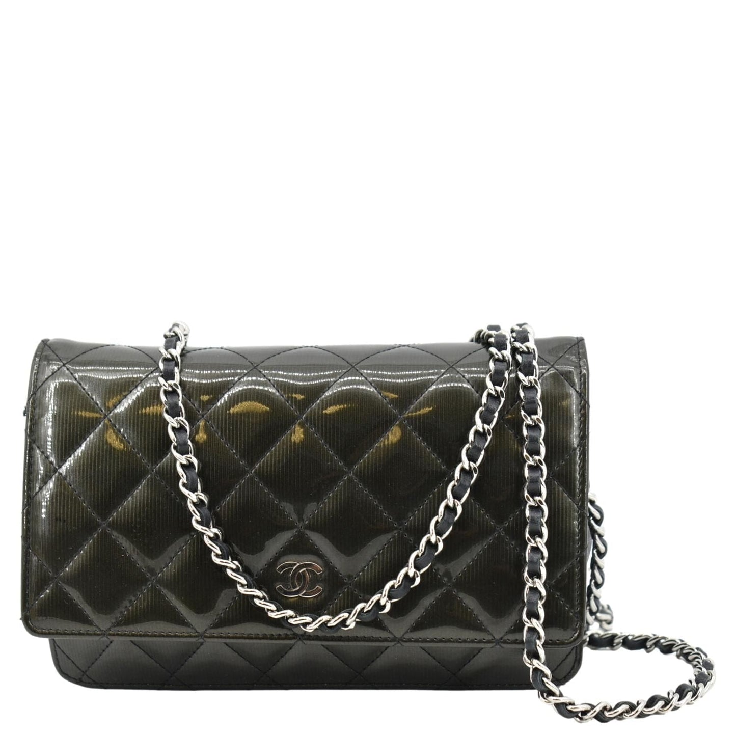 Chanel on Patent Olive Leather Green Wallet Case