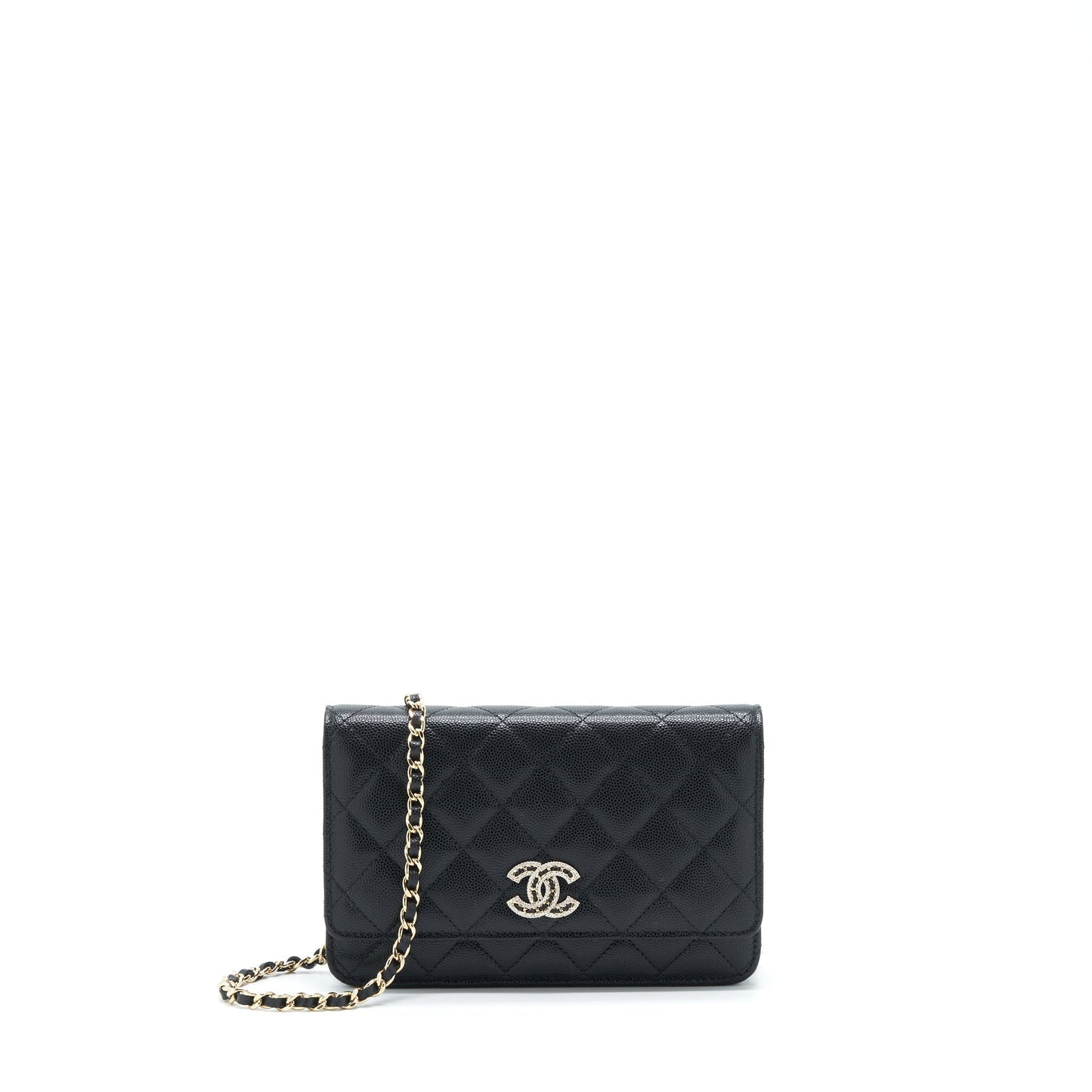 Chanel 22S Detailed CC Logo On Caviar Black Wallet Case