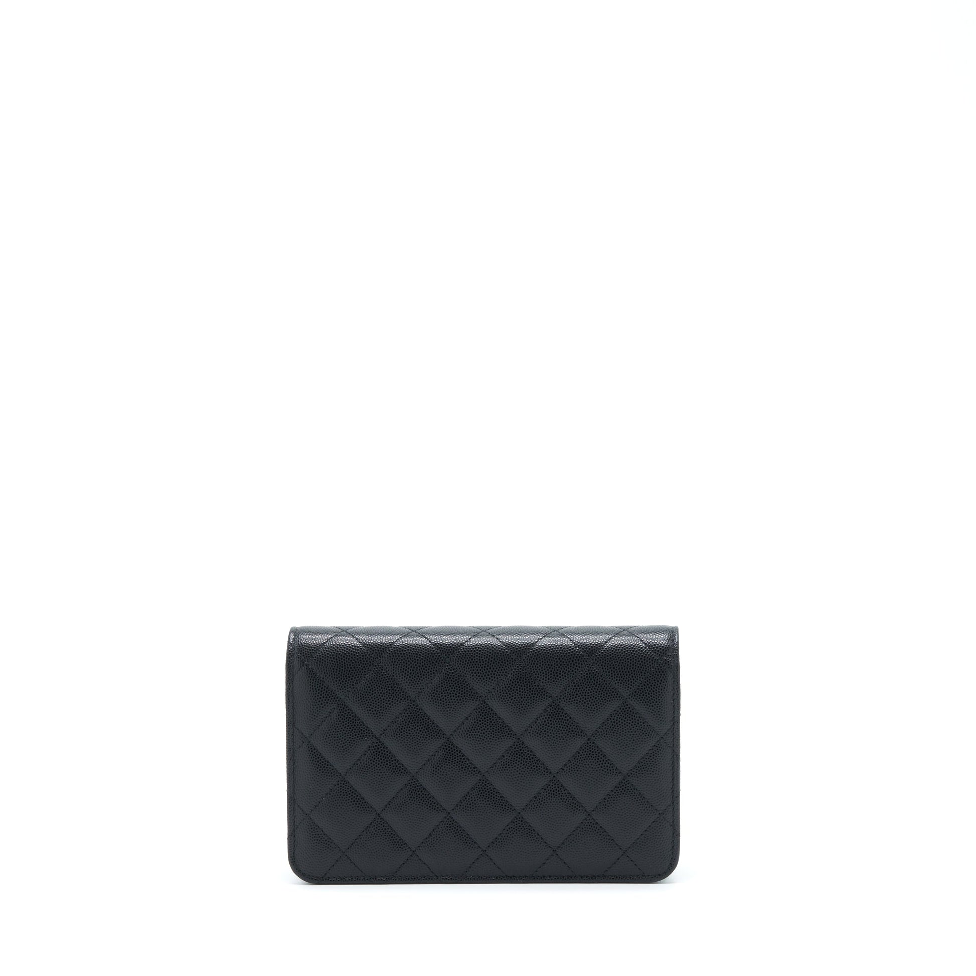 Chanel 22S Detailed CC Logo On Caviar Black Wallet Case