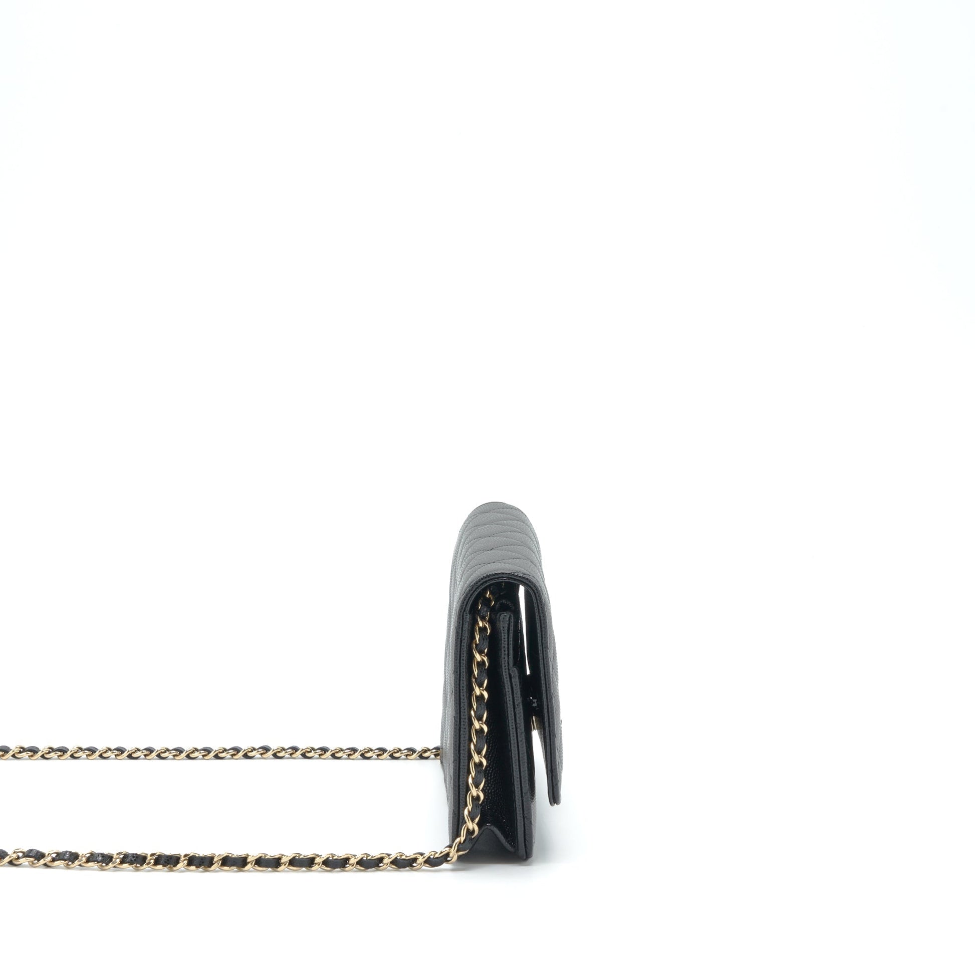Chanel 22S Detailed CC Logo On Caviar Black Wallet Case