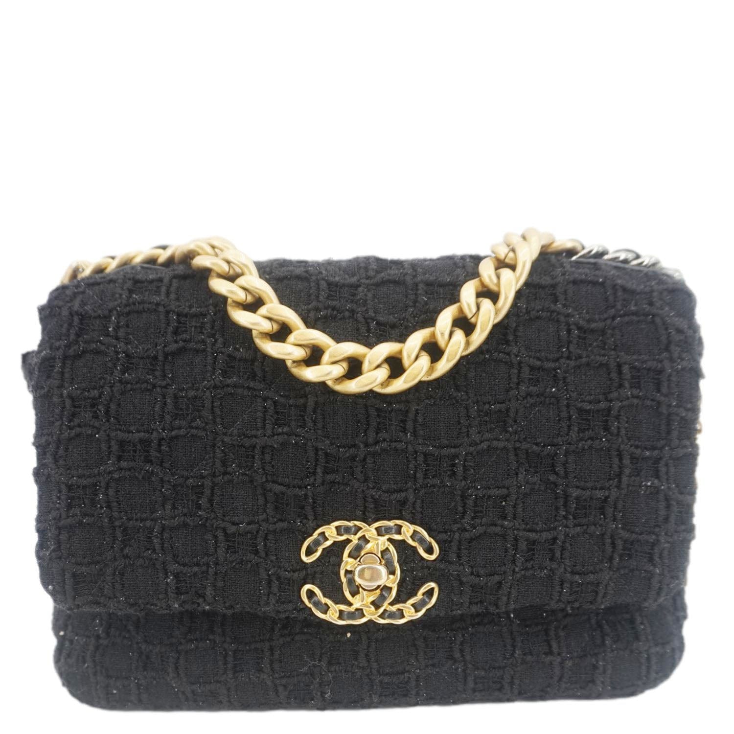 Chanel 19 Flap Medium Tweed Shoulder Bag Black