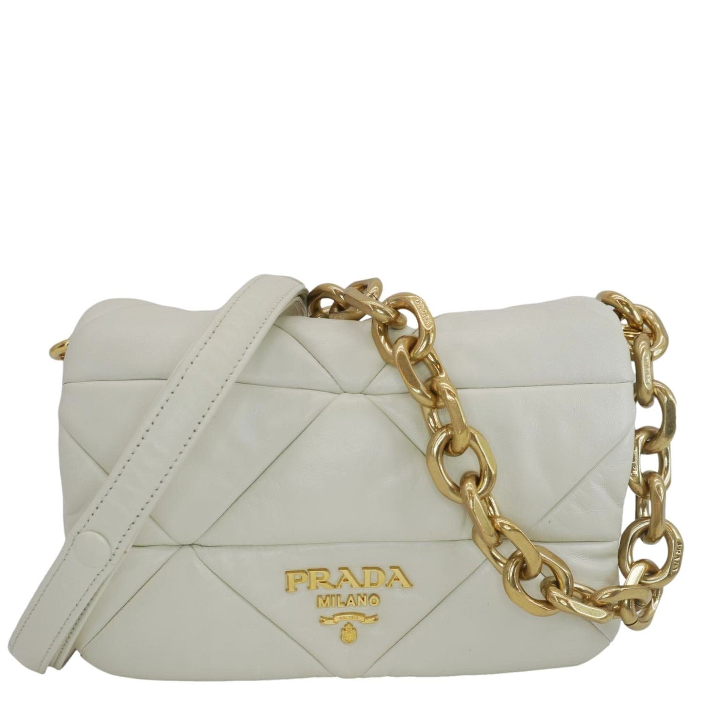 Prada Patchwork System Nappa Shoulder Bag Leather White Small